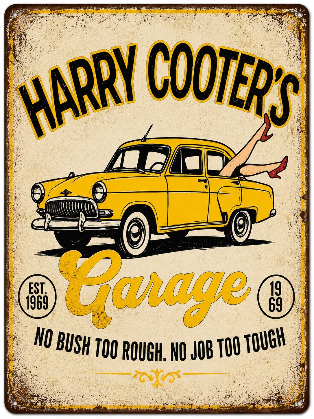 Funny Harry Cooter’s Garage Metal Sign Vintage Mechanic Auto Shop Man Cave Decor