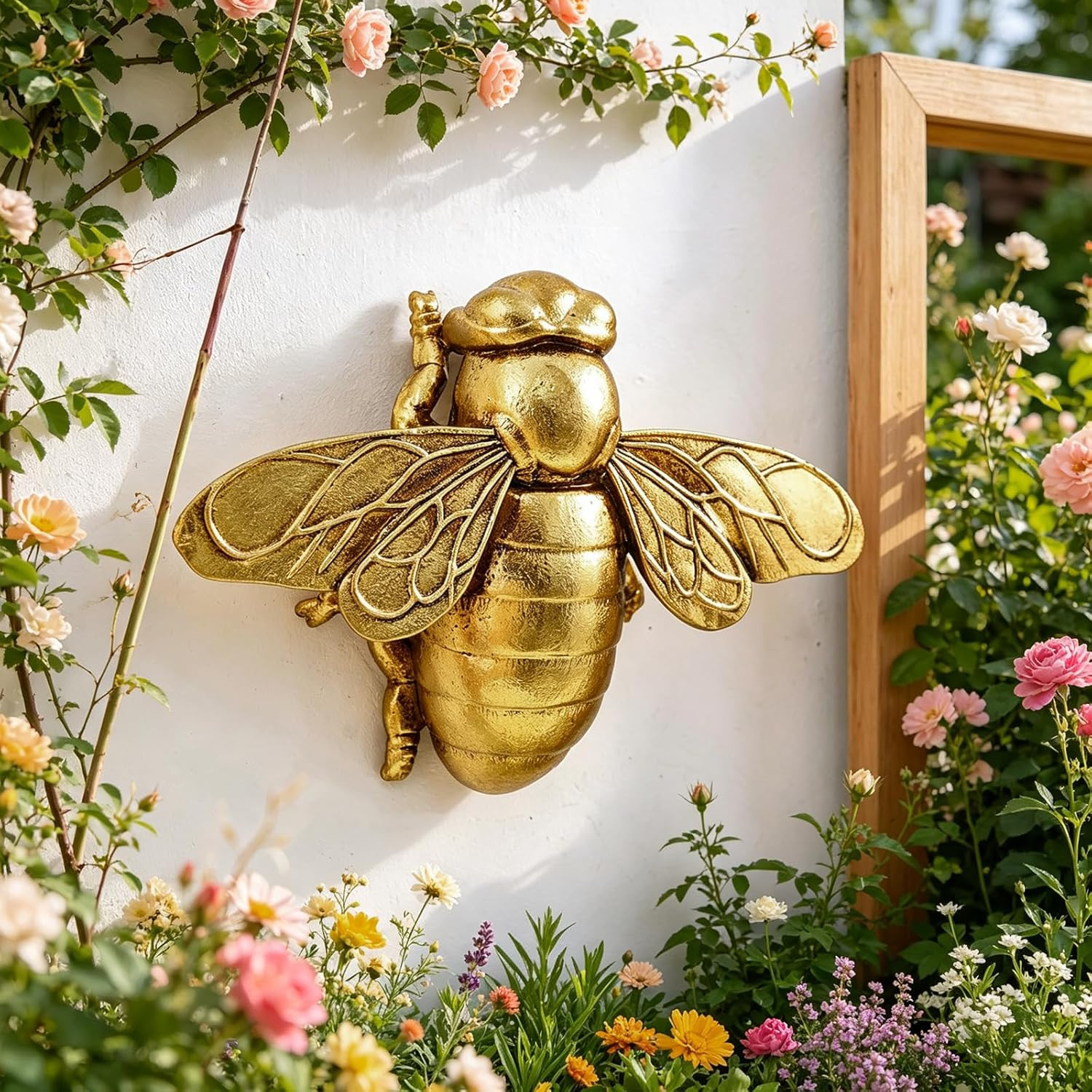 Gold Bee Wall Decor Resin Bug Wall Art (Metallic Gold) | 3D Hanging Honey Bee Wa