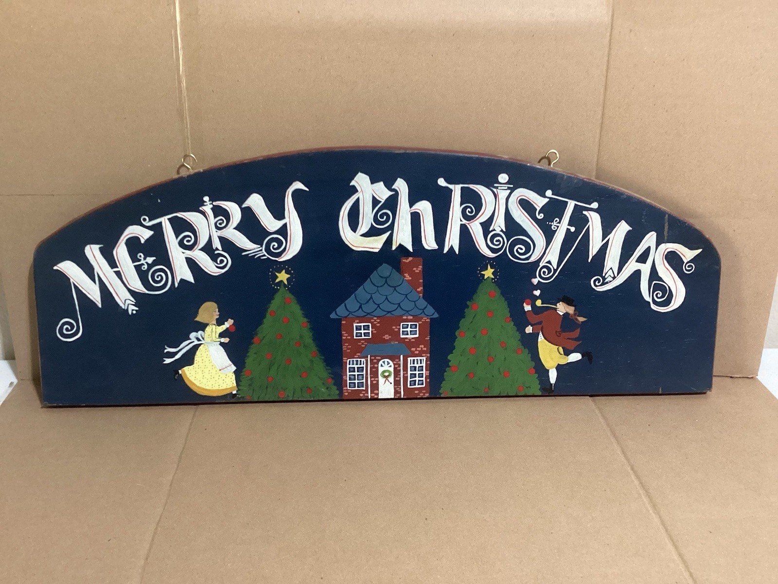Two sided Dutch tulip style Hand Painted Welcome & Christmas Sign Folk Art 24.5”