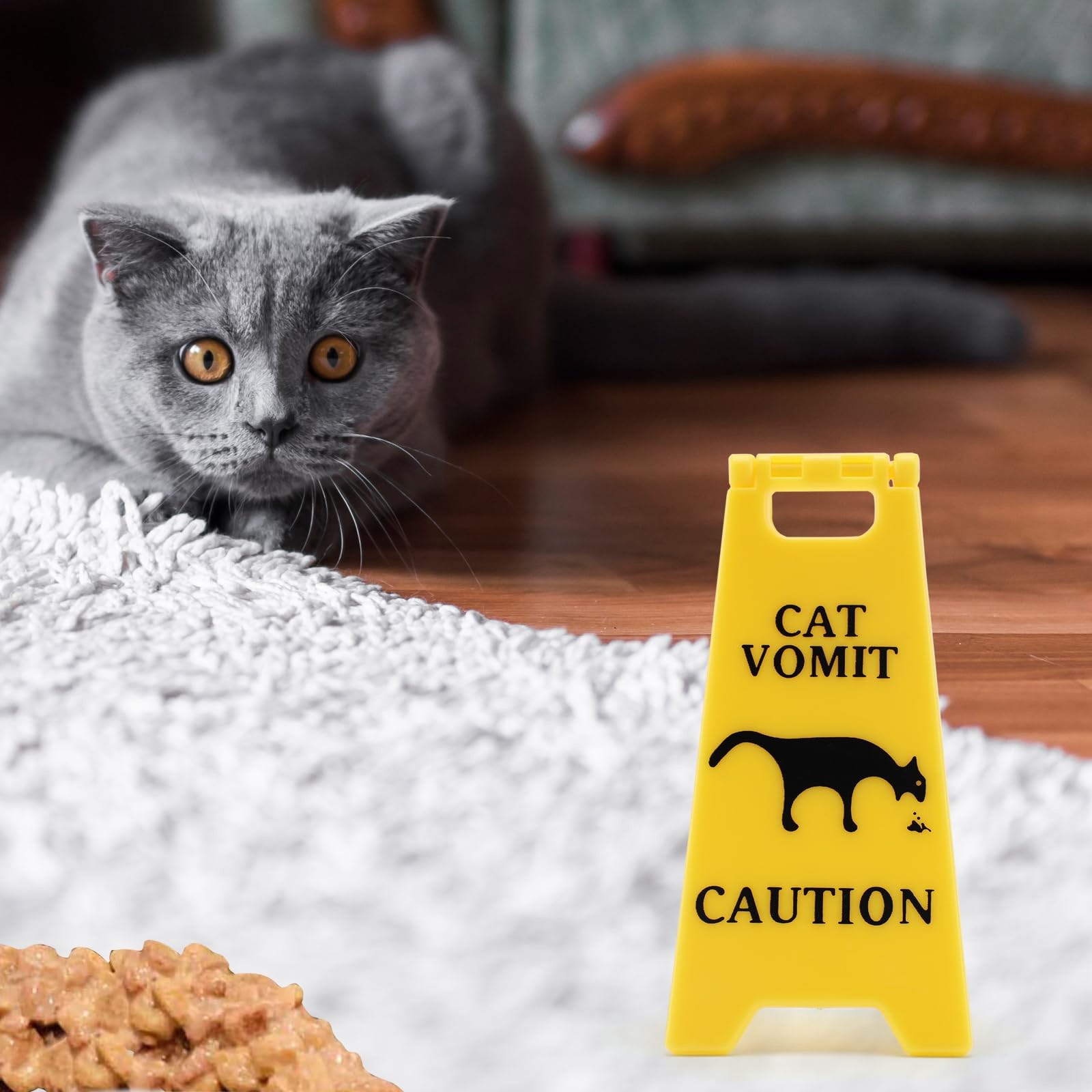 3Pcs Cat Vomit Caution Sign, 4 Inch DoubleSided Printed, Funny Cats Warning S…