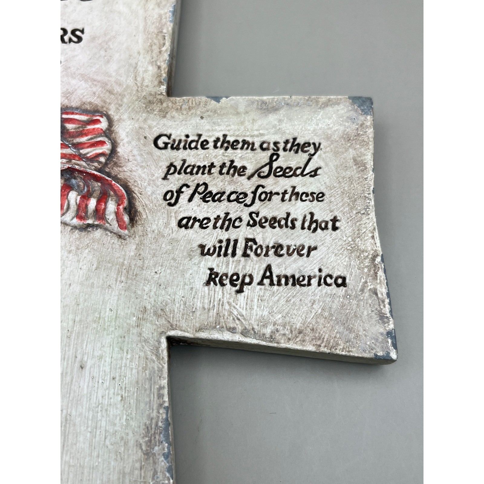 Patriotic Prayer for our Soldiers Wall Cross Plaque American Flag Decor 10×7.5″