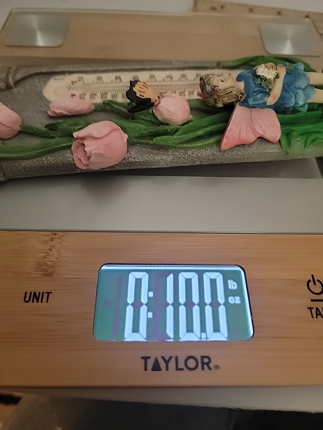 Resin Wall Fairy, Butterflie & Pink Lilies Plaque Thermometer