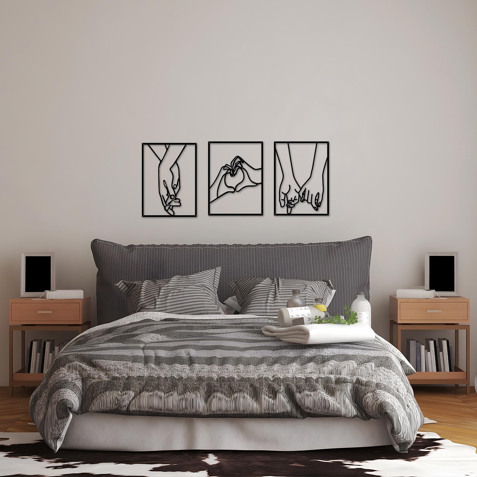 3 PCS Minimalist Heart Hands Black Metal Wall Decor Abstract Line Art Art
