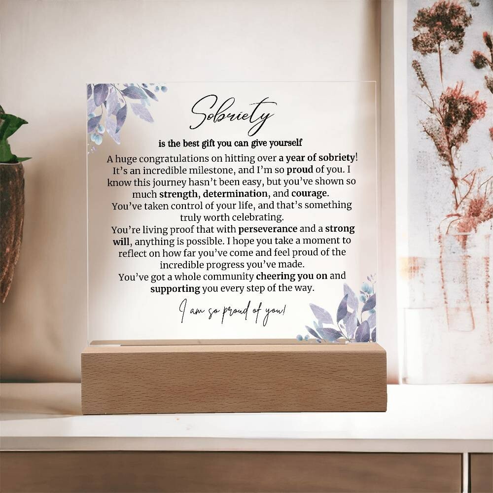 one year sobriety LED acrylic Plaque Gift for staying sober congratulations gift