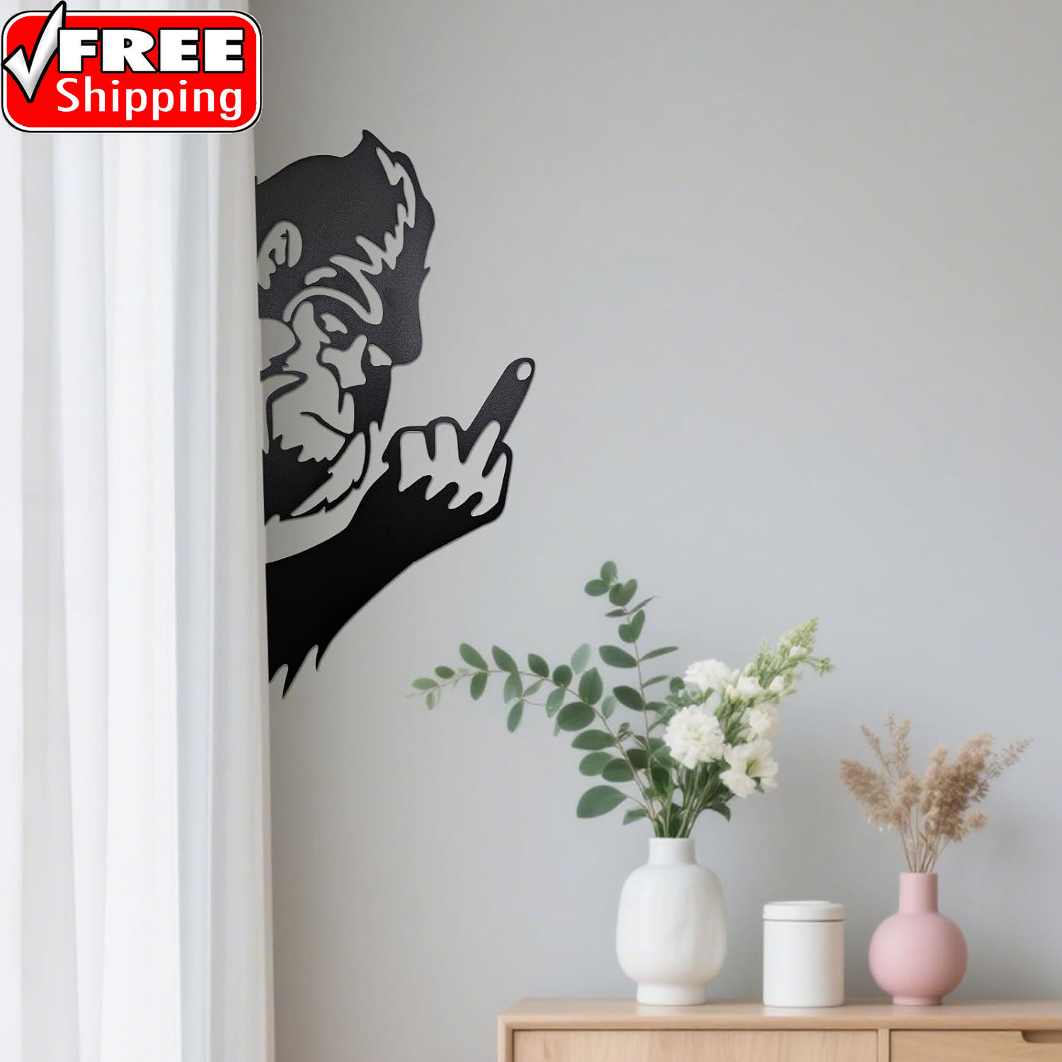 Peaking a Boo Flipping off Bigfoot Animal Metal Sign Art Ornament, Middle Finger