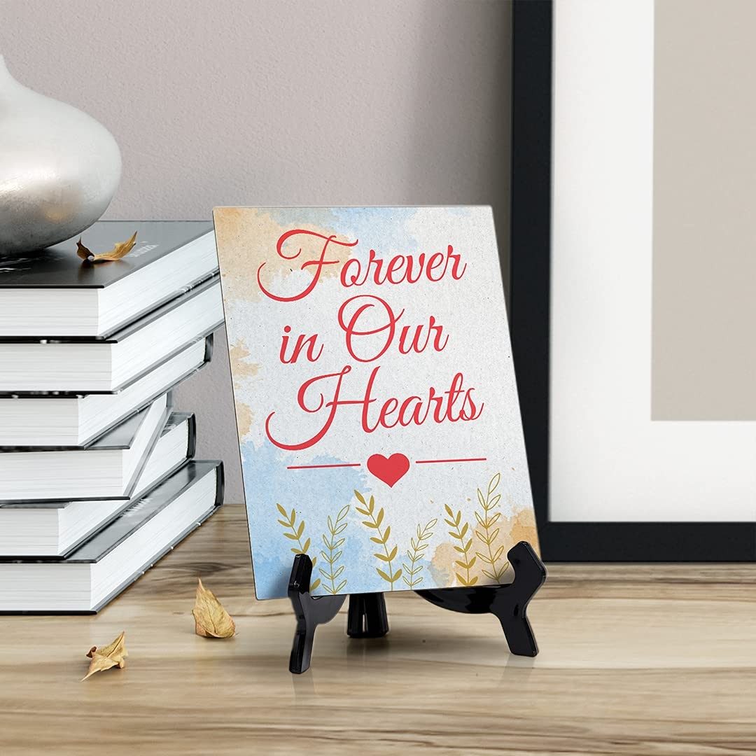 Signs ByLita Forever in our hearts, Blue Watercolor Table Sign (6 x 8″)