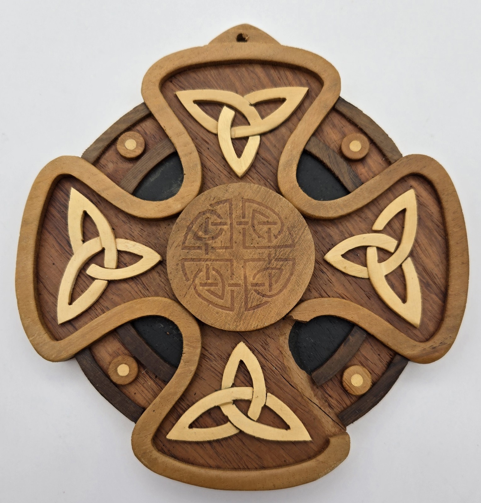Islandcraft Celtic Cross Wood Wall Hang Trinity Knot Decor Irish Multicolor Box