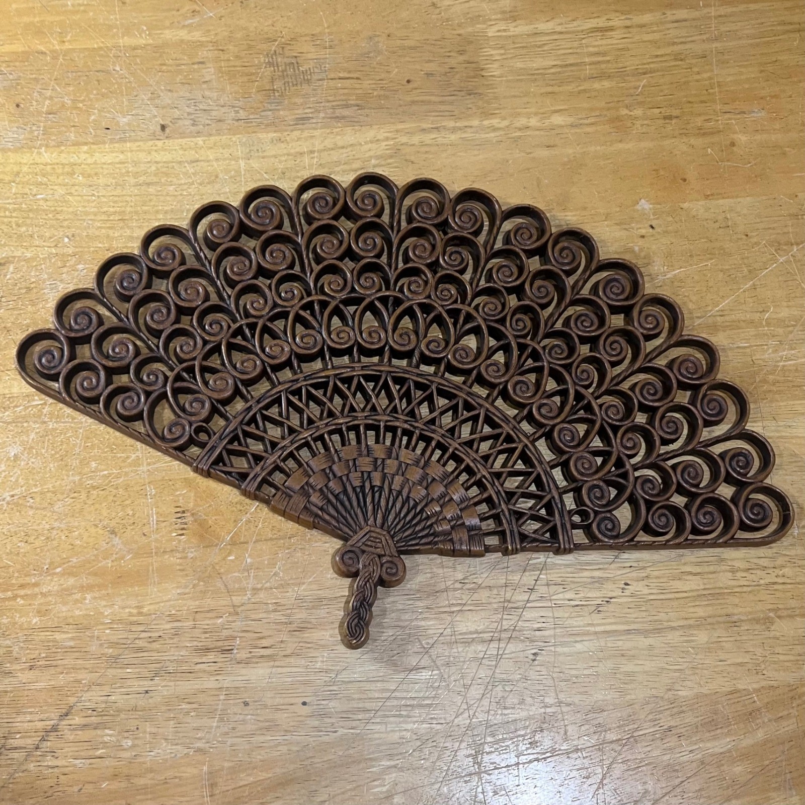Vtg Burwood Products Ornate Wall Fan Plaque Brown Hollywood Regency 2424 21″