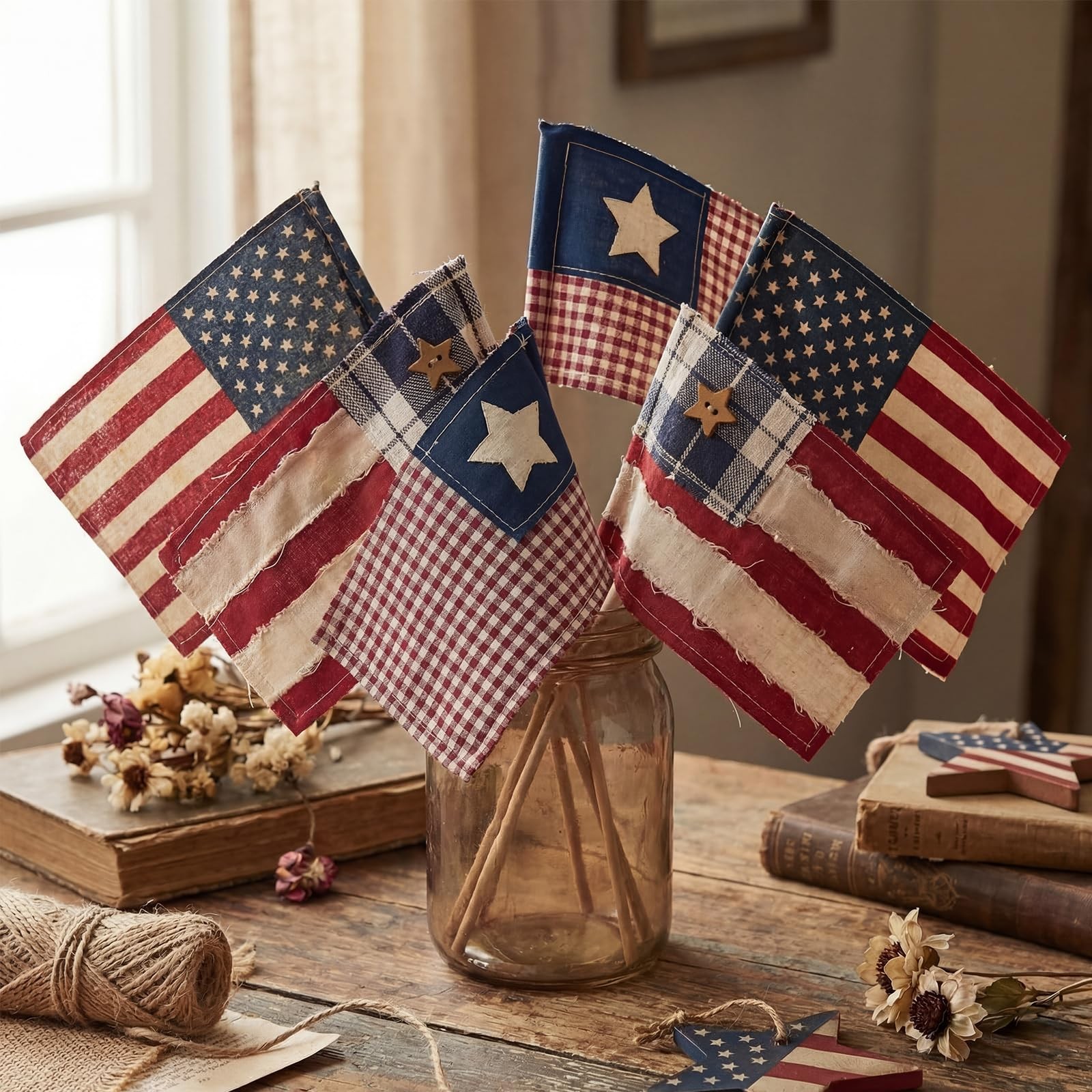 Chumia 6 Pcs 250th Anniversary Patriotic Vintage American Flag Square Decorat…