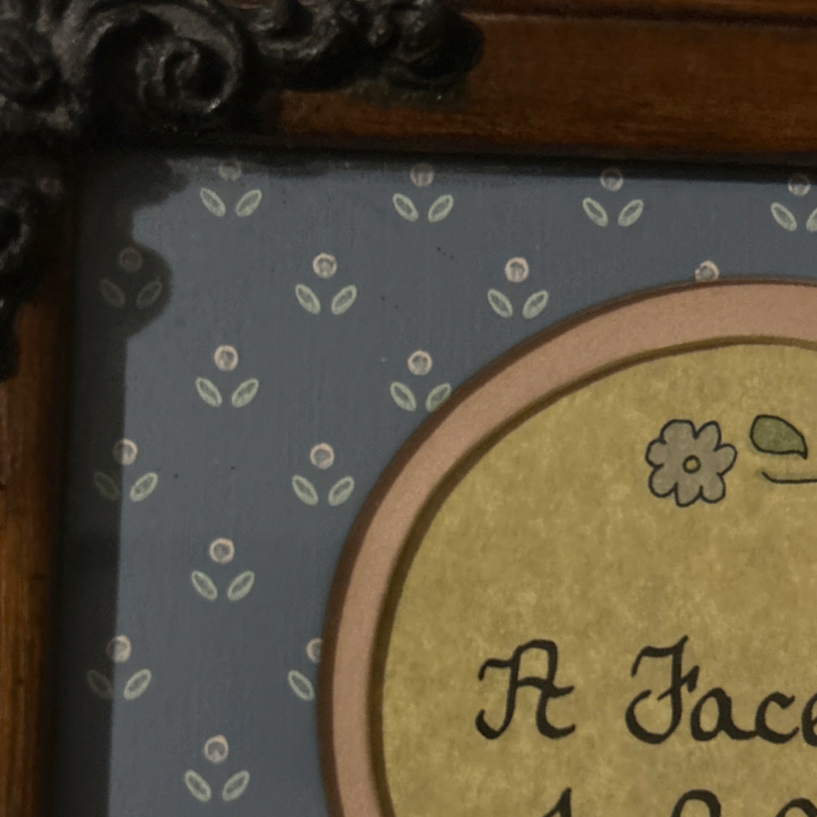 VTG Framed Heart Plaque, Blue Floral Country cottage freckles baby signed
