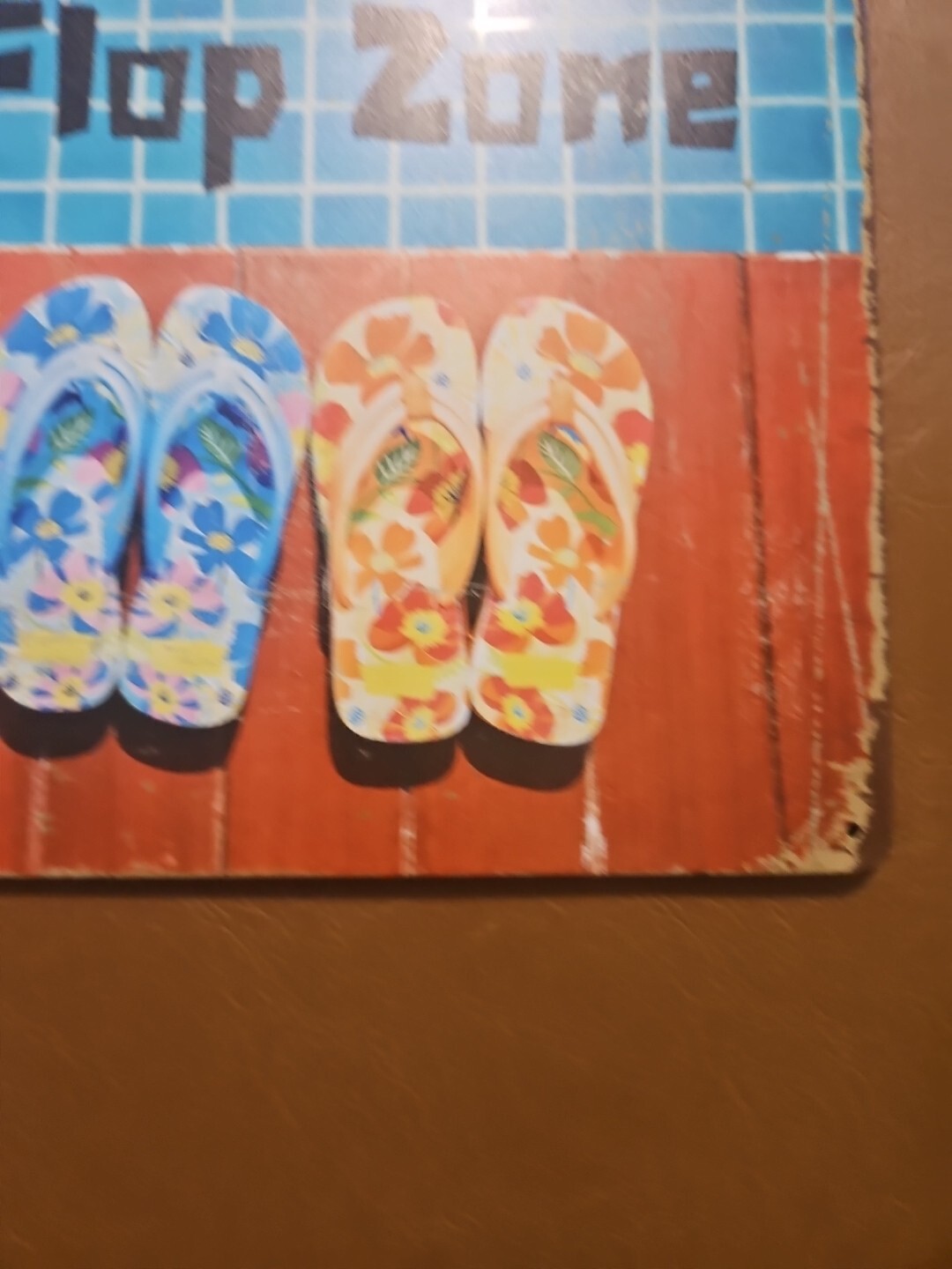 Flip Flop Zone Metal Beach Sign Tropical Pool Decor Sandals Wall Art Plaque
