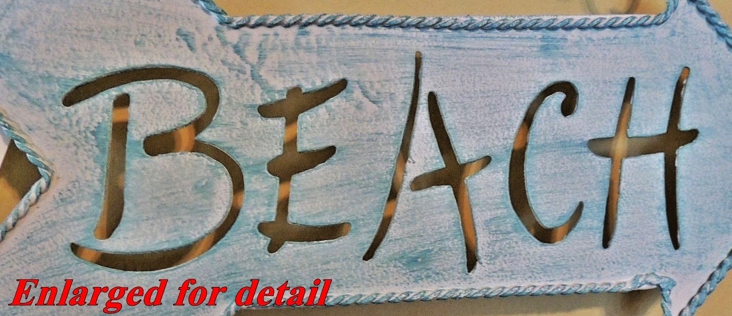 RUSTIC NAUTICAL BLUE BEACH SIGN 11.75″ X 6″ HANGING DIRECTION ARROW METAL DECOR