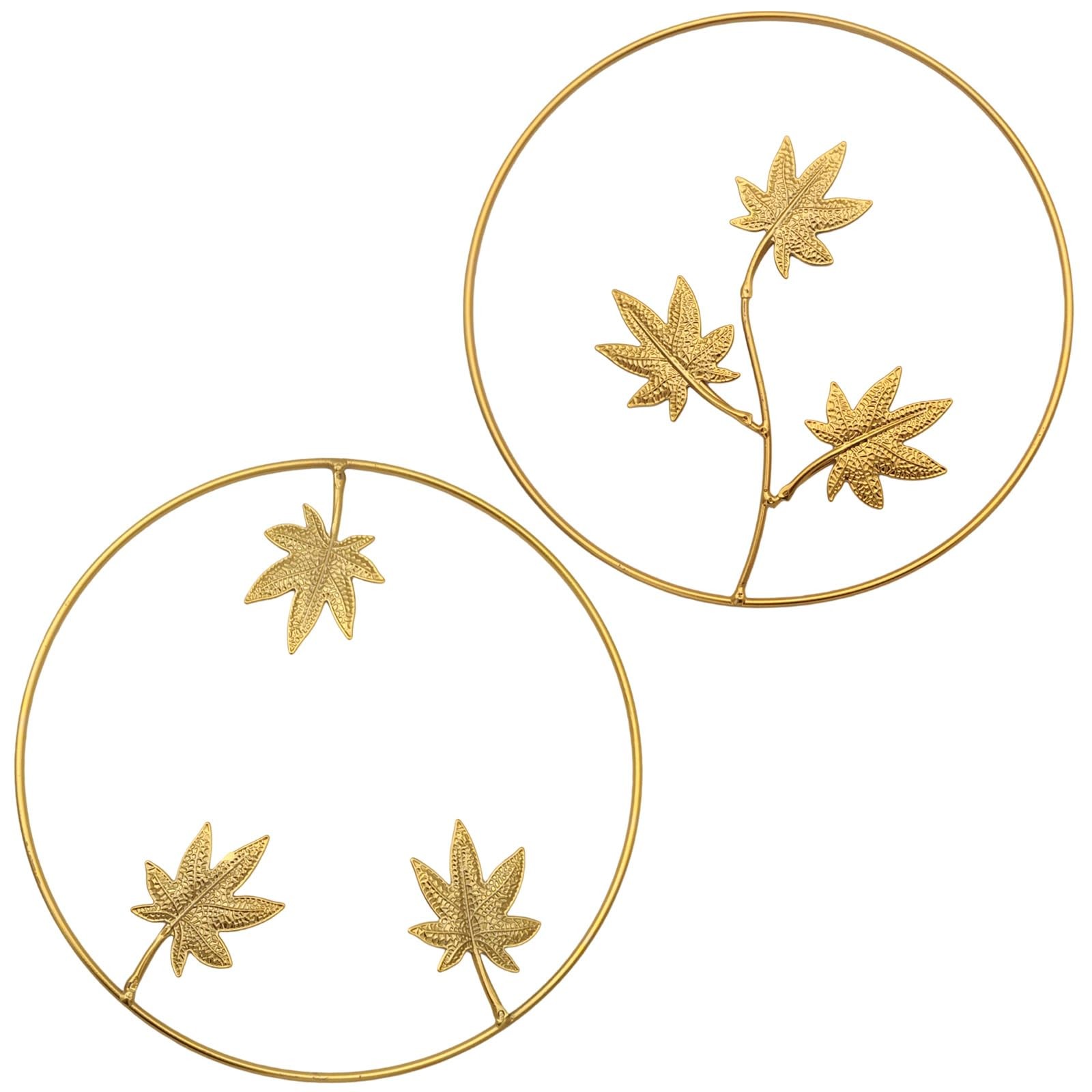 2Pcs Metal Gold Maple Leaf Wall Art – 9.5″ Handmade 3D Botanical Modern Tropi…