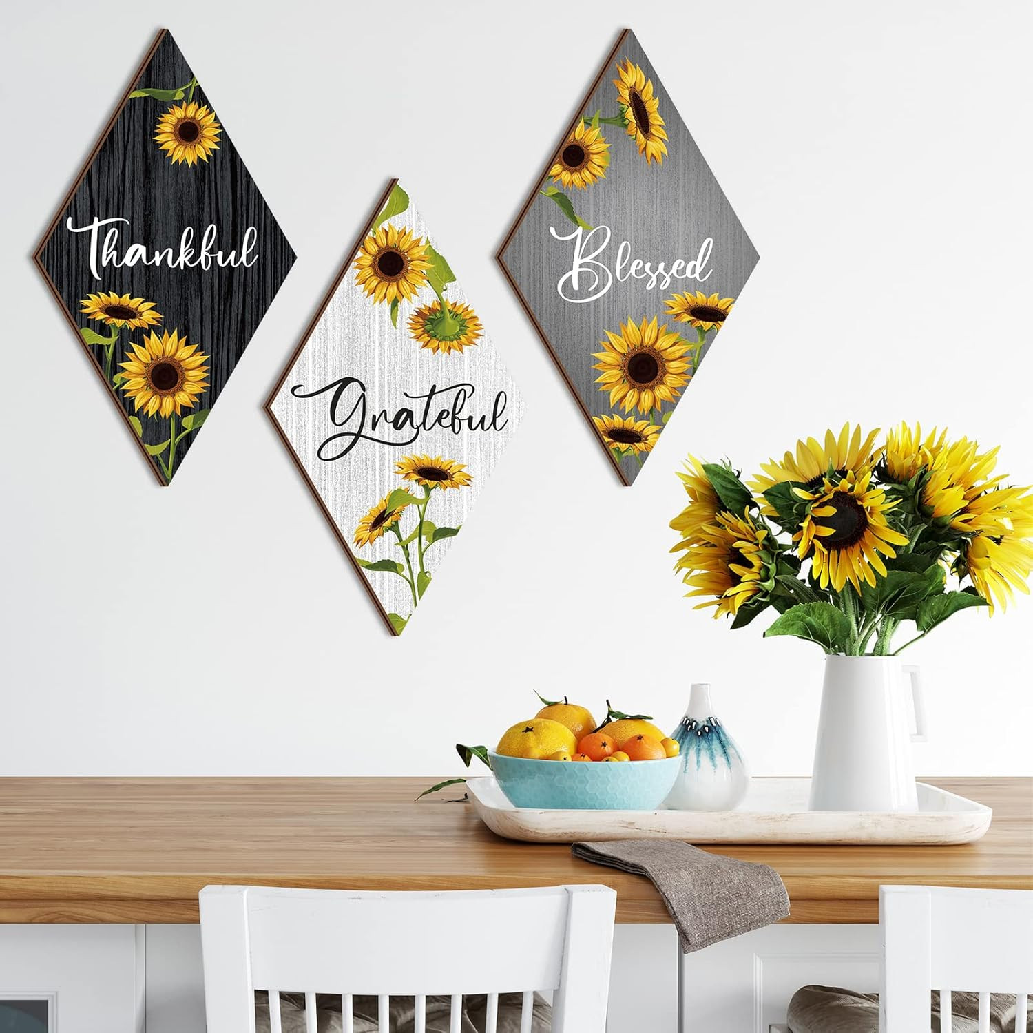 3 Pcs Rustic Wooden Wall Decor Sunflower Inspirational Farmhouse Hanging Signs
