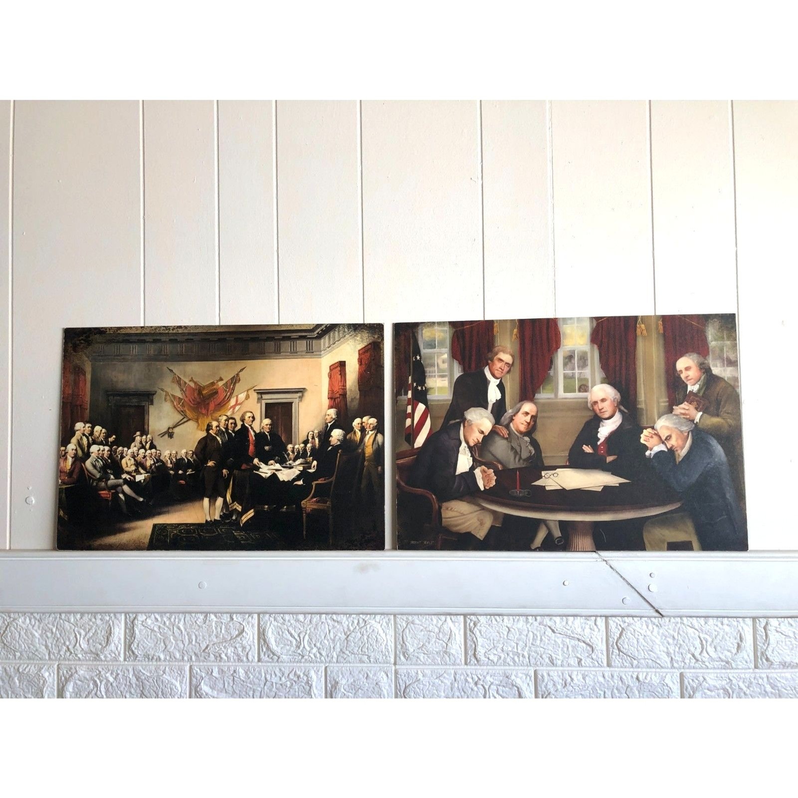 Lot2 Framed Legacy Wood Plaque Art 19×13 John Trumbull Declaration COA Flat Back
