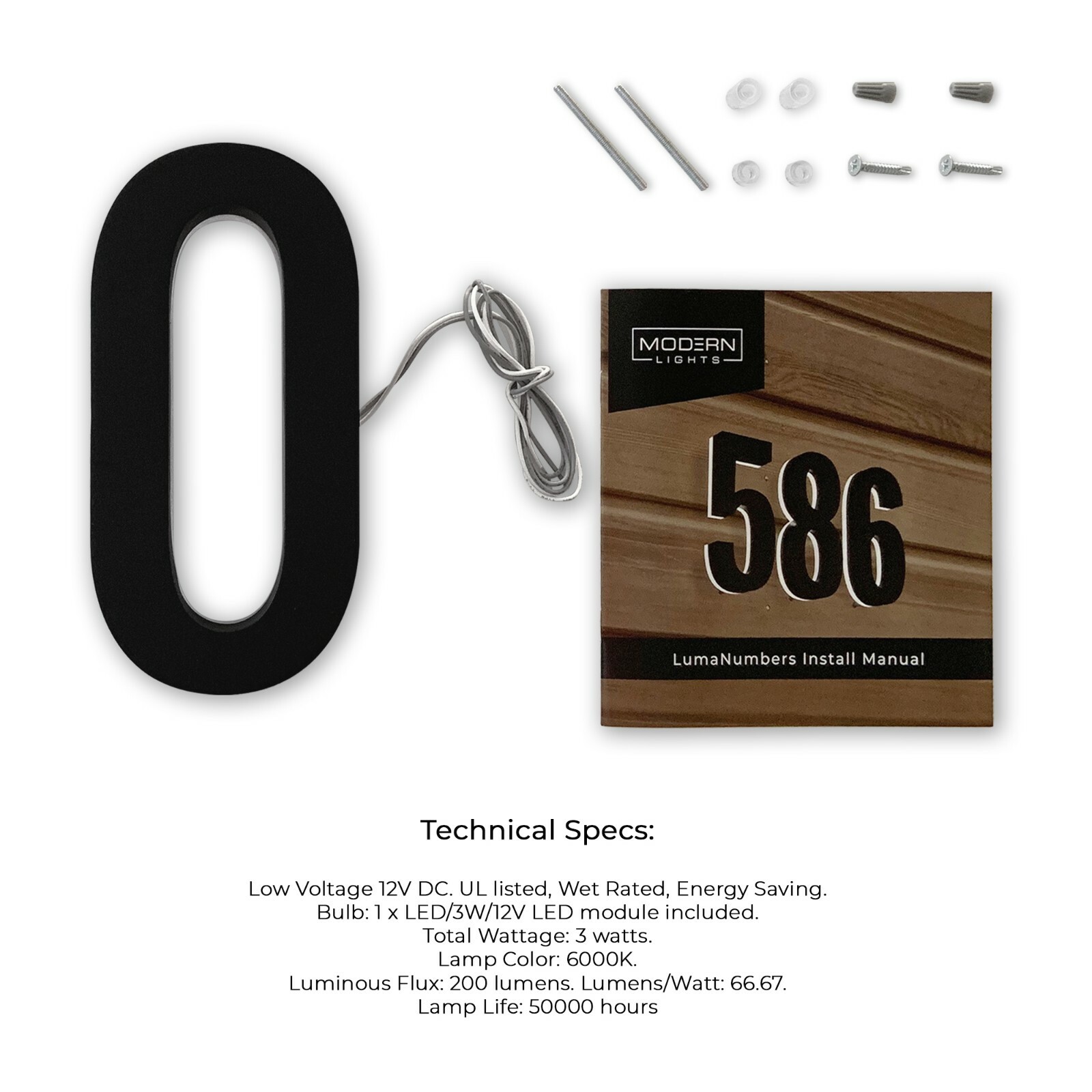 5″ ABS-Polymer Backlit LED 5000K Illuminated Address Numbers, Modern Look Number