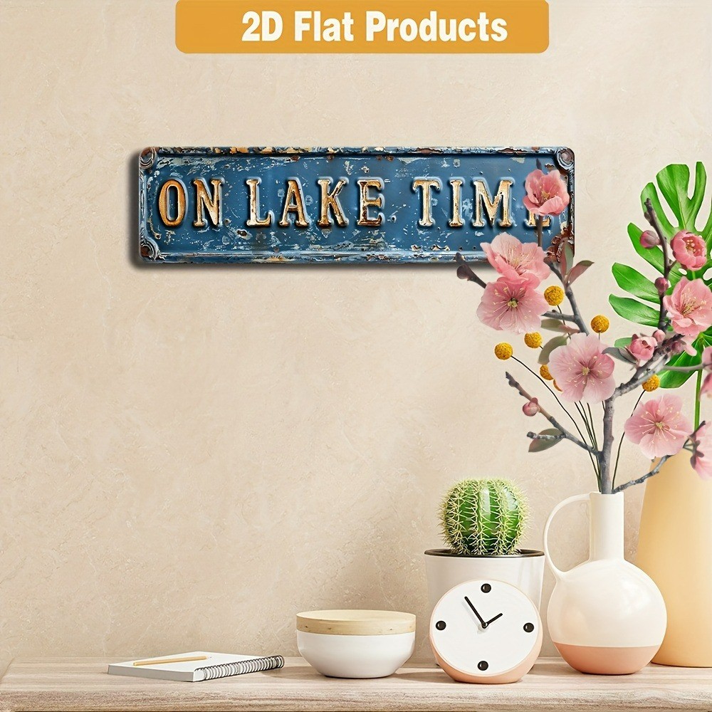 Vintage On Lake Time Wall Decor Street Sign Lakehouse Rustic Metal Tin Sign 16×4