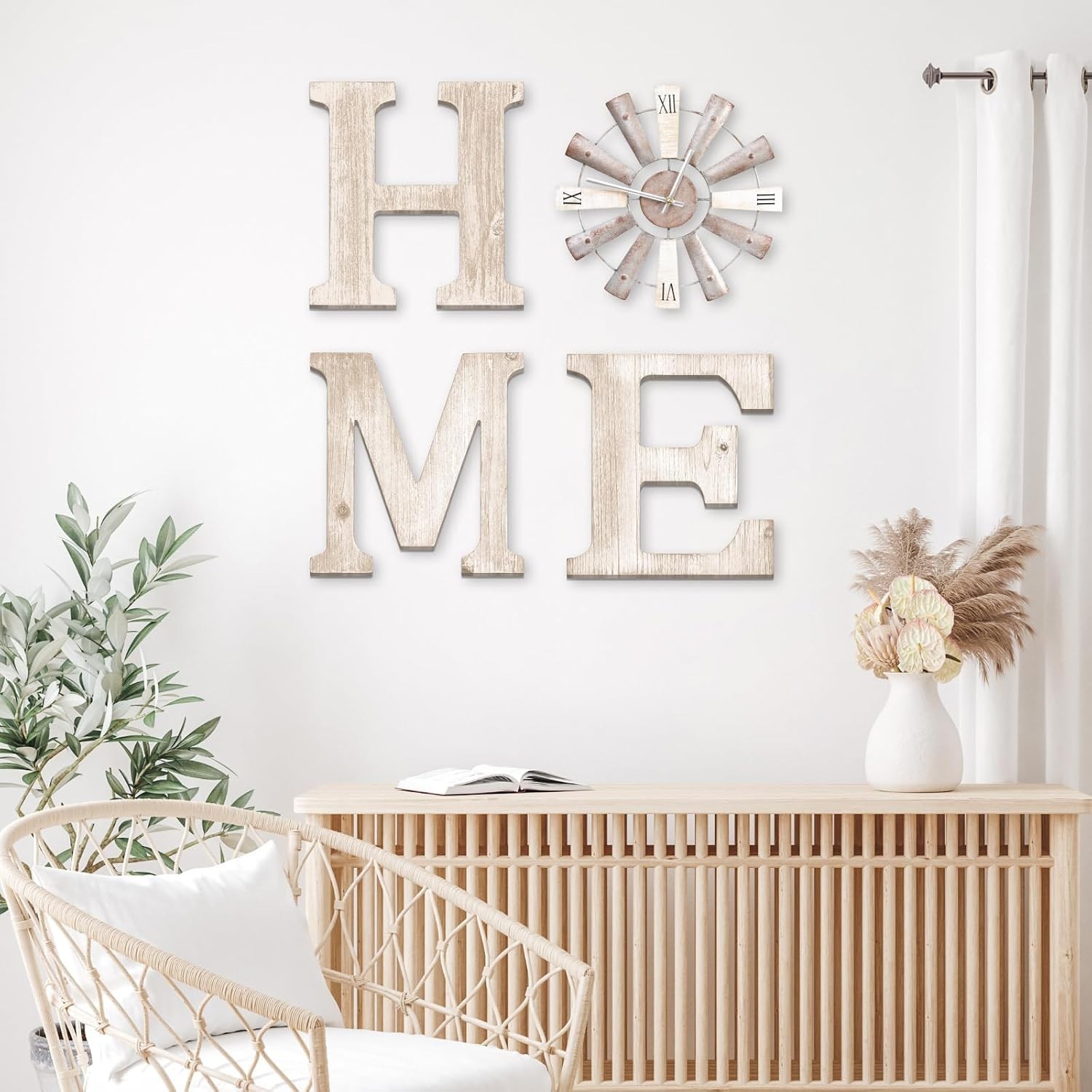 Rustic Farmhouse Home Signs with Windmill Clock Wall Decor