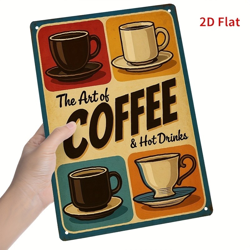 [2D Flat] 1pc 8×12 Inch Coffee Cup Tin Metal Signs Wall Art – Durable Iron Metal