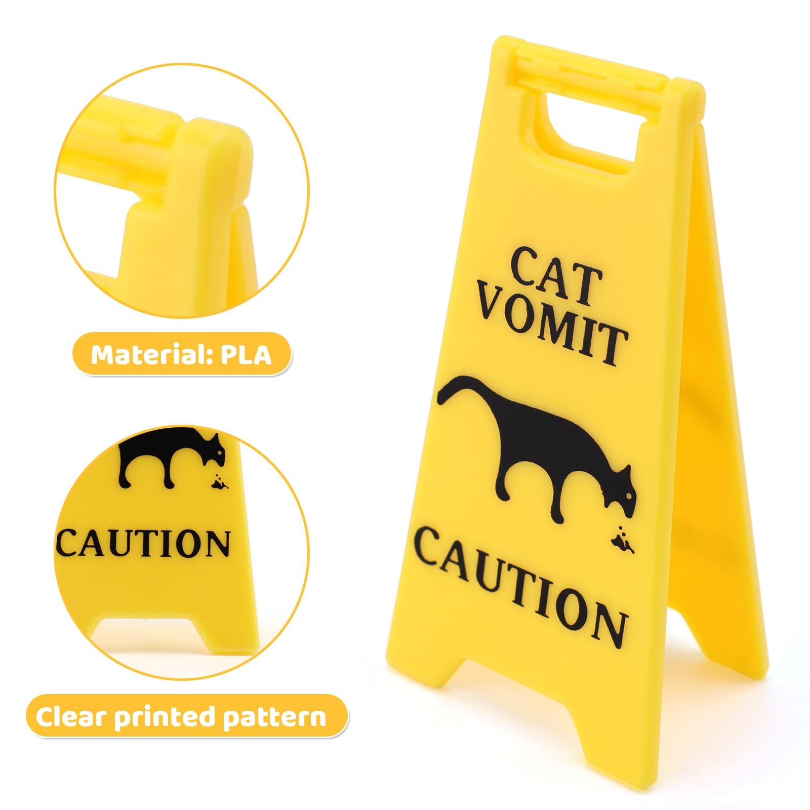 3Pcs Cat Vomit Caution Sign, 4 Inch DoubleSided Printed, Funny Cats Warning S…