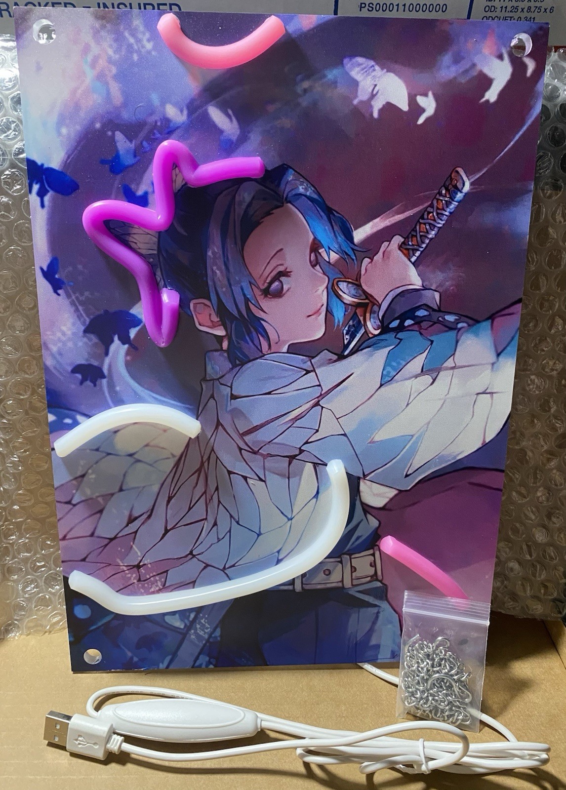 NEON FIN Anime Character Shinobu LED Lighted Acrylic Wall Plaque 11.25 x 8.75 in