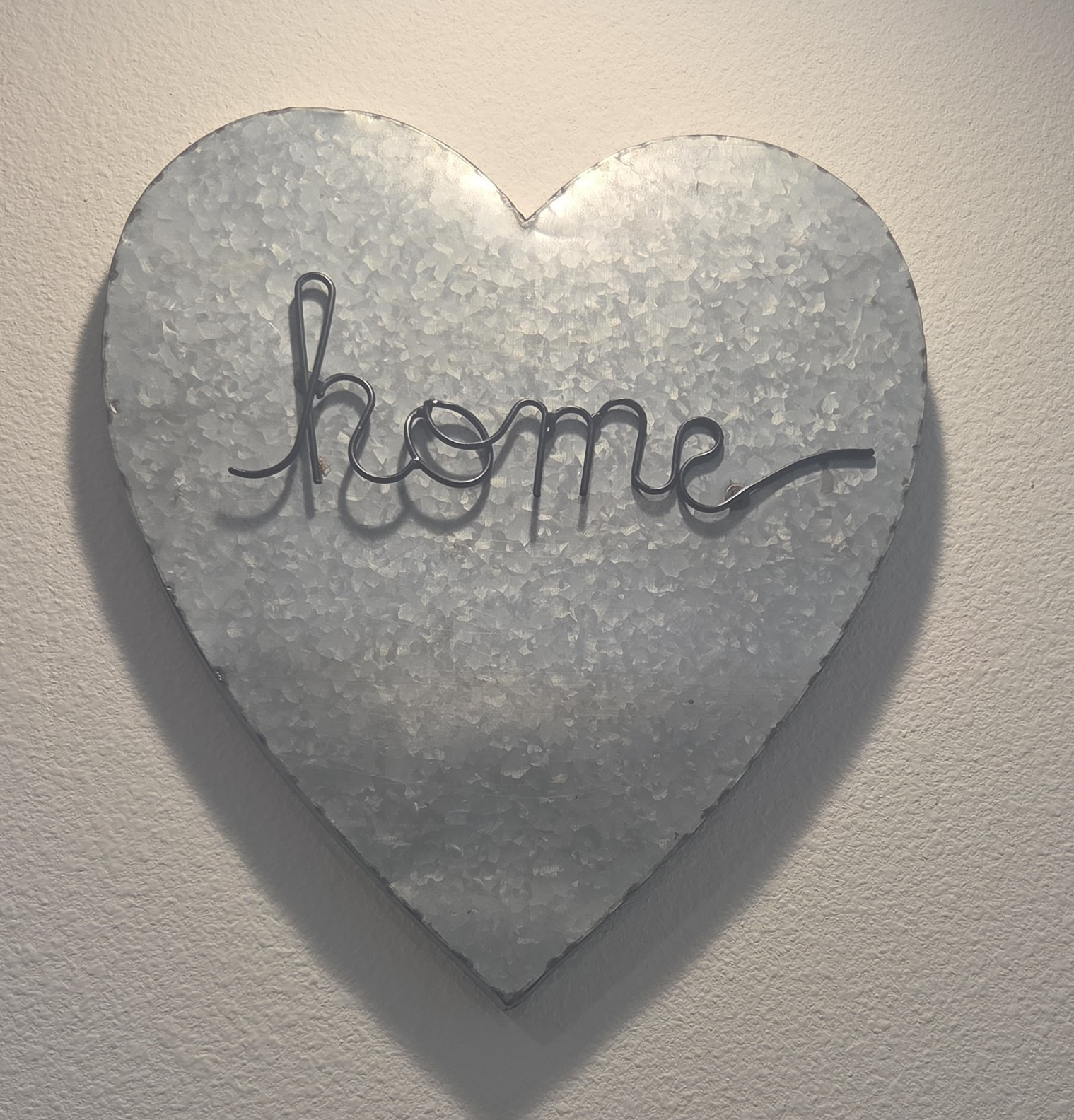 Heart-Shaped Galvanized Silver Metal “Home” Wall Sign Rustic Decor