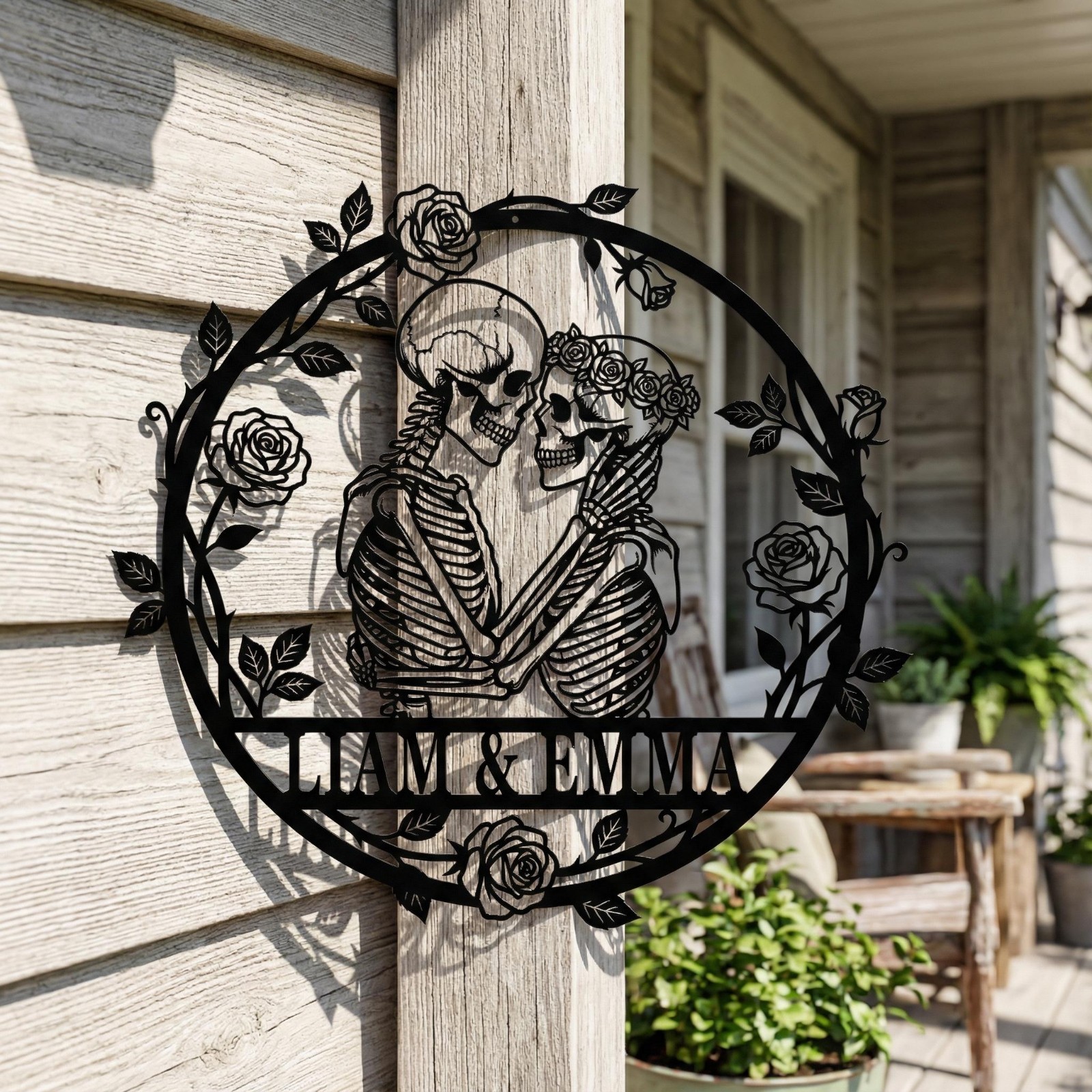 Personalized Skeleton Couple Metal Sign, Gothic Wedding Anniversary Gift