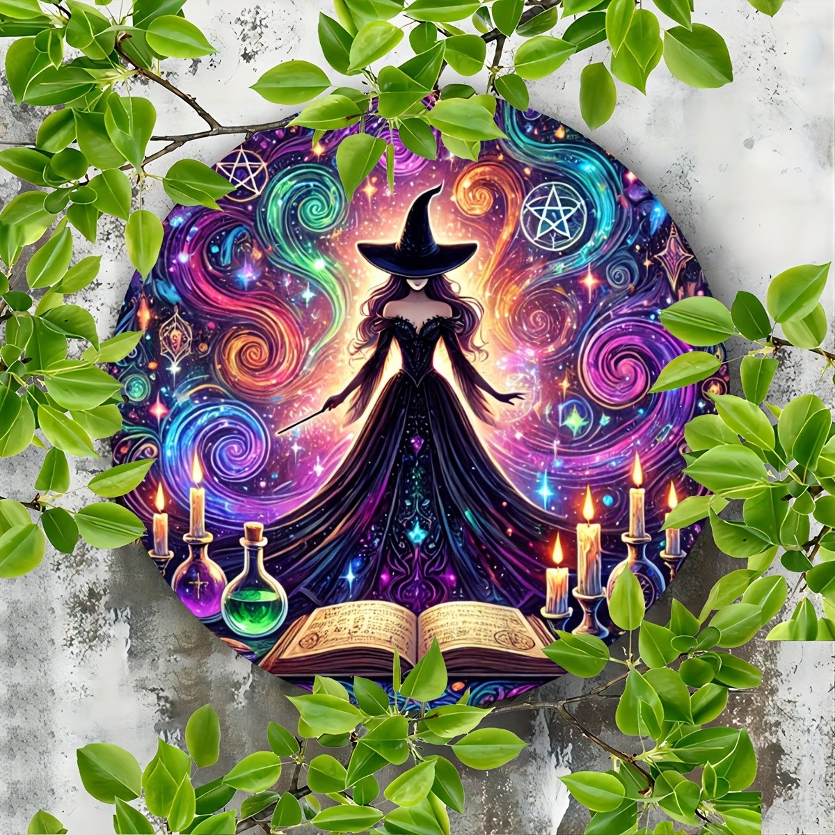 Tin Metal Signs 8x8inch Aluminum Witch Theme 2D Wall Art, 1pc Foil Engraving Wit