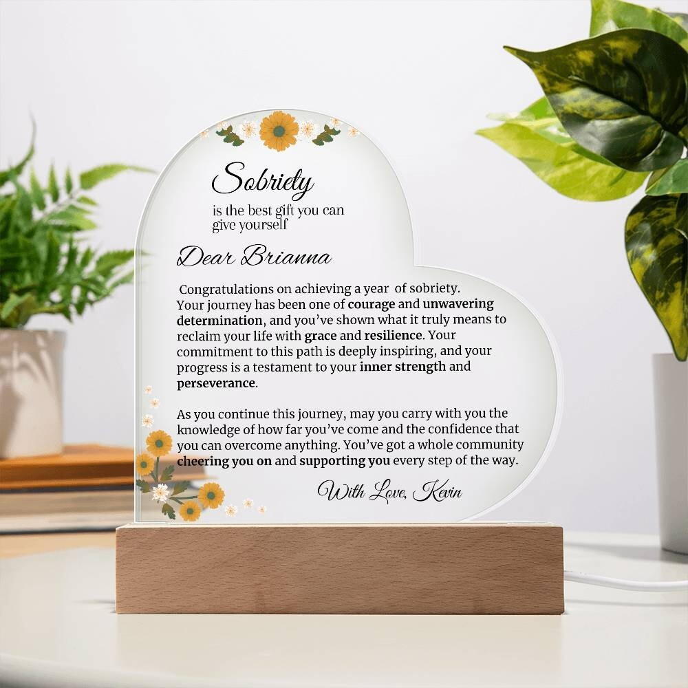 one year sobriety LED acrylic Plaque Gift for staying sober congratulations gift