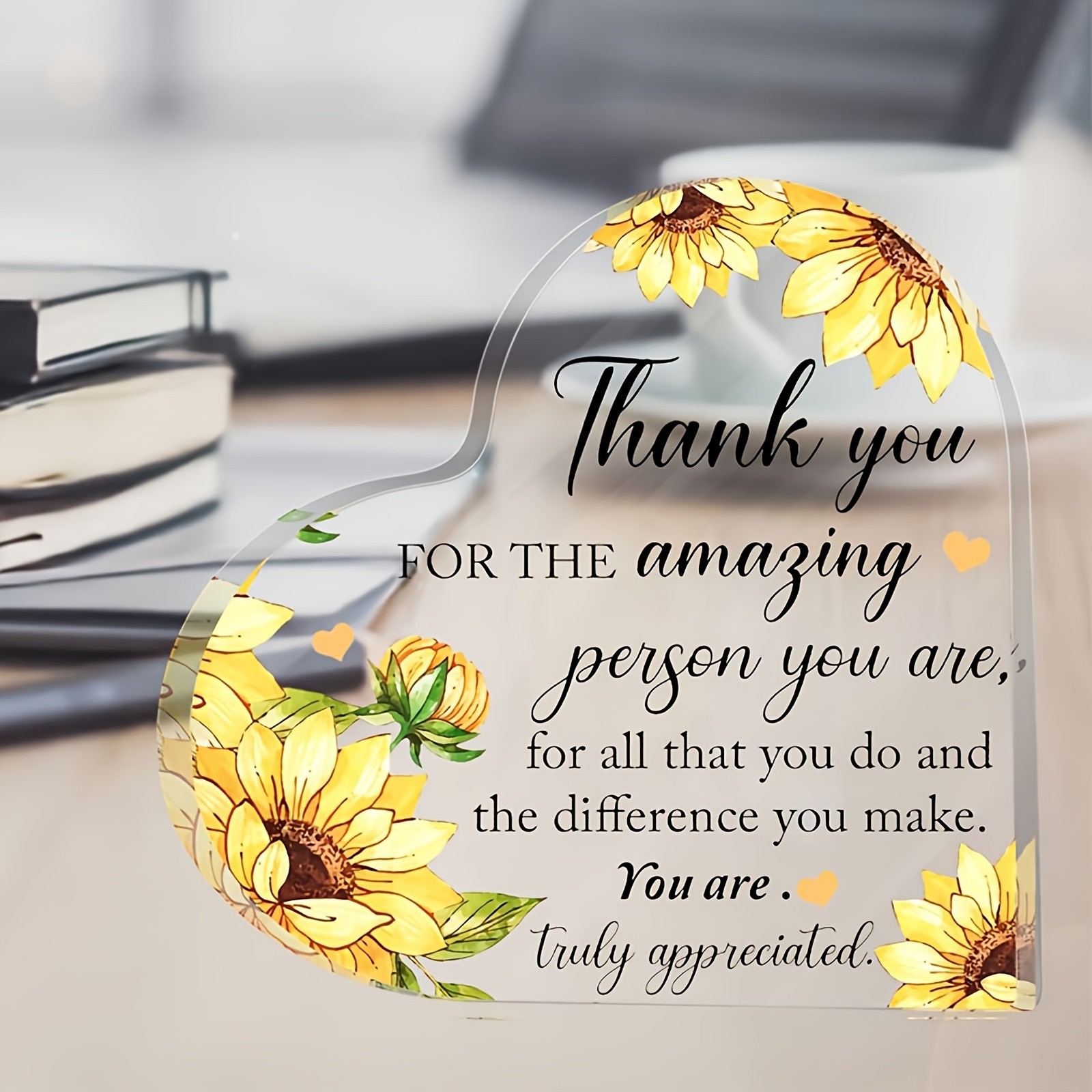 Sunflower Acrylic Heart Thank You Plaque Appreciation Teachers Loved Ones Gift