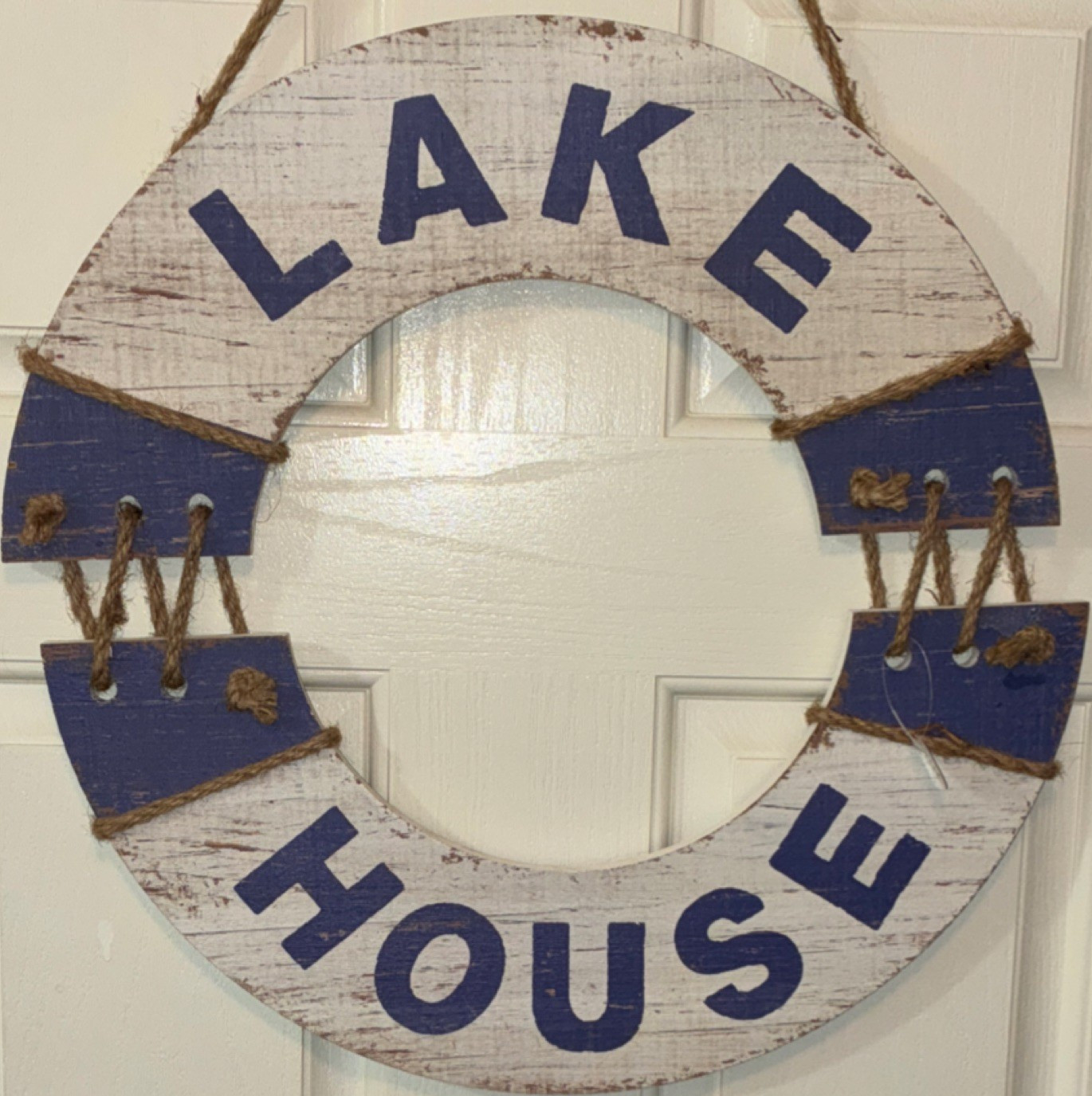 Chesapeake Bay LTD Lake House Nautical Hanging Sign Wood Rope Blue 20”