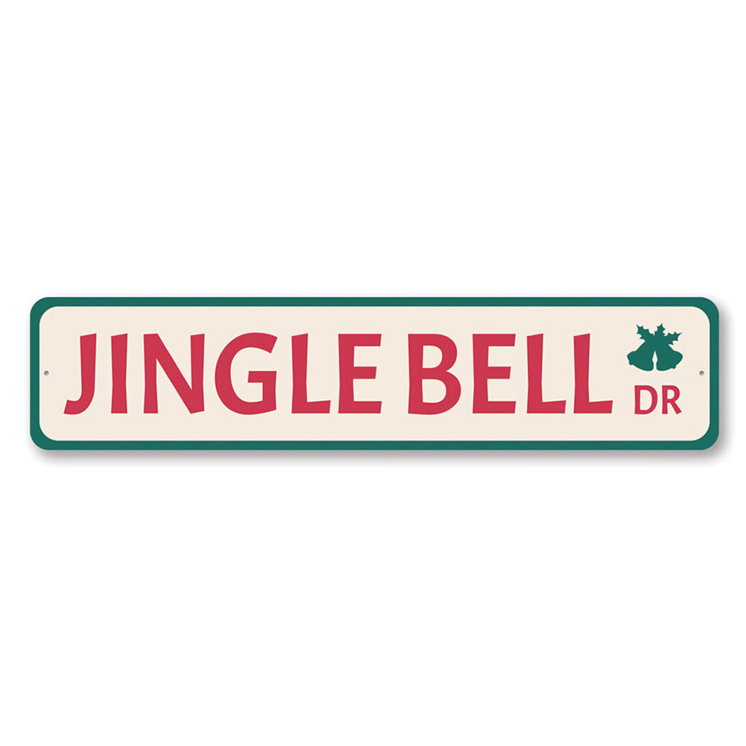 Jingle Bell Drive Holiday Home Decor, Personalized Metal Sign