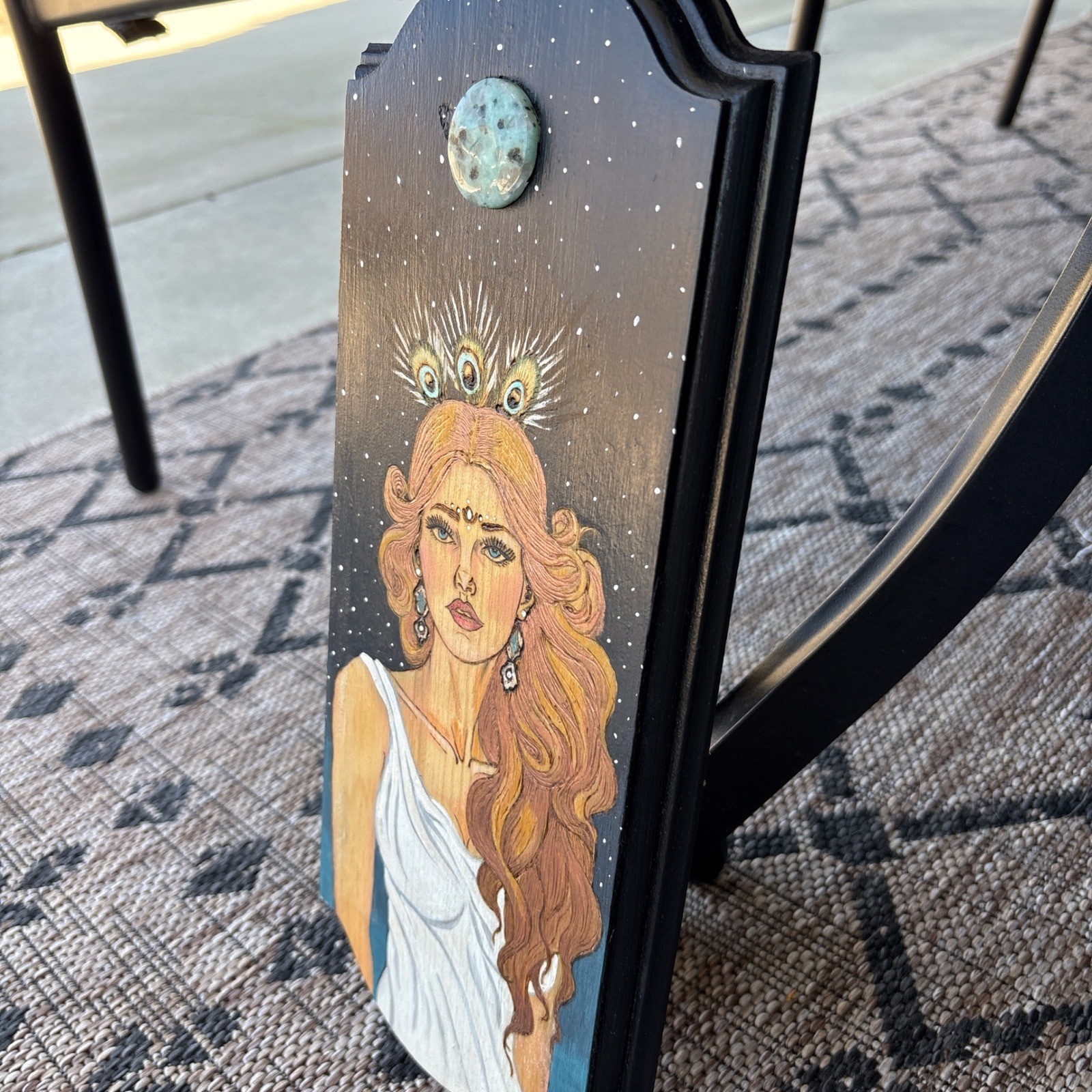 Celestial Goddess Wood Burned Wall Art Plaque Black Hand Painted Wood Mystic