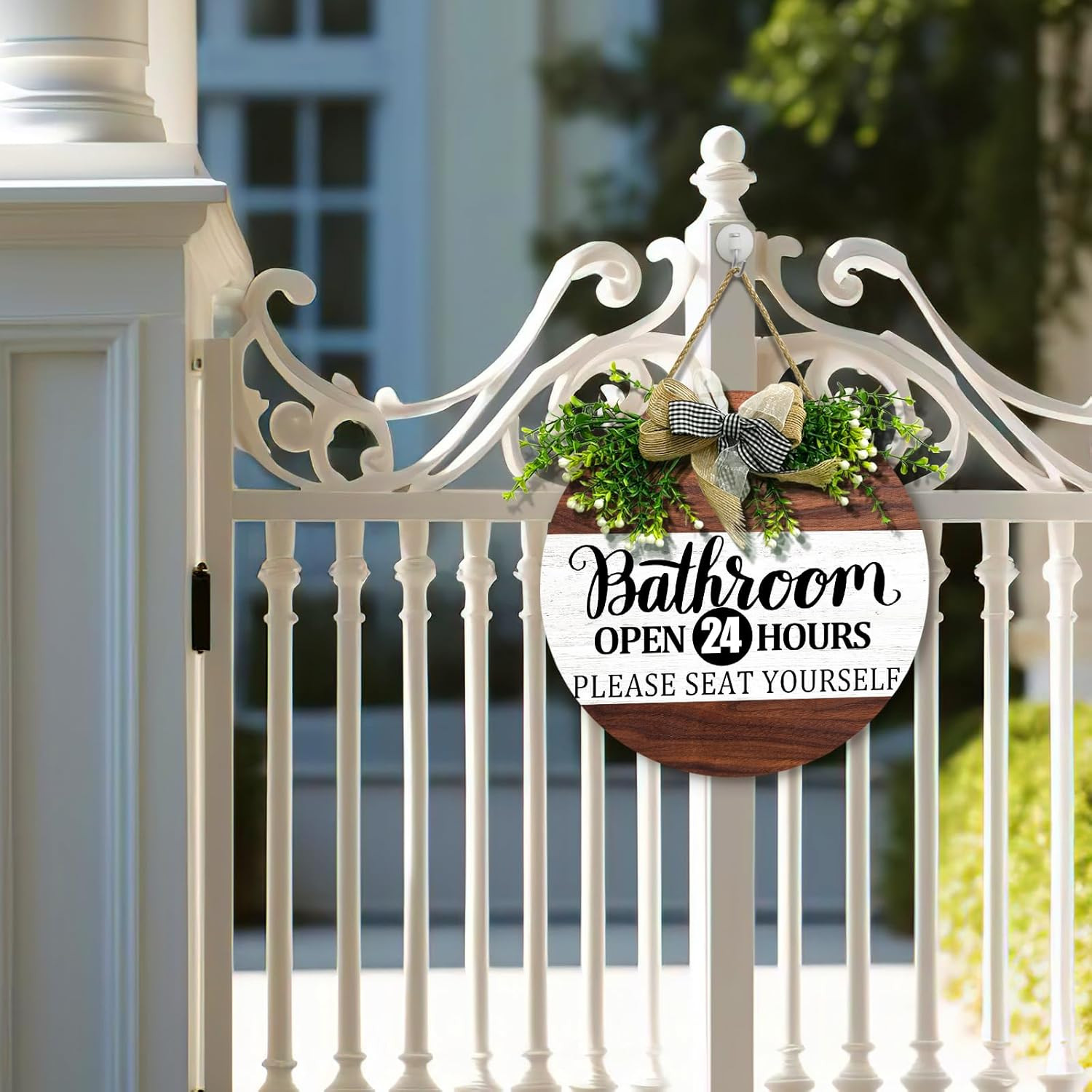 Bathroom Door Sign Bathroom Open 24 Hours Please Seat Yourself Hanging Sign With