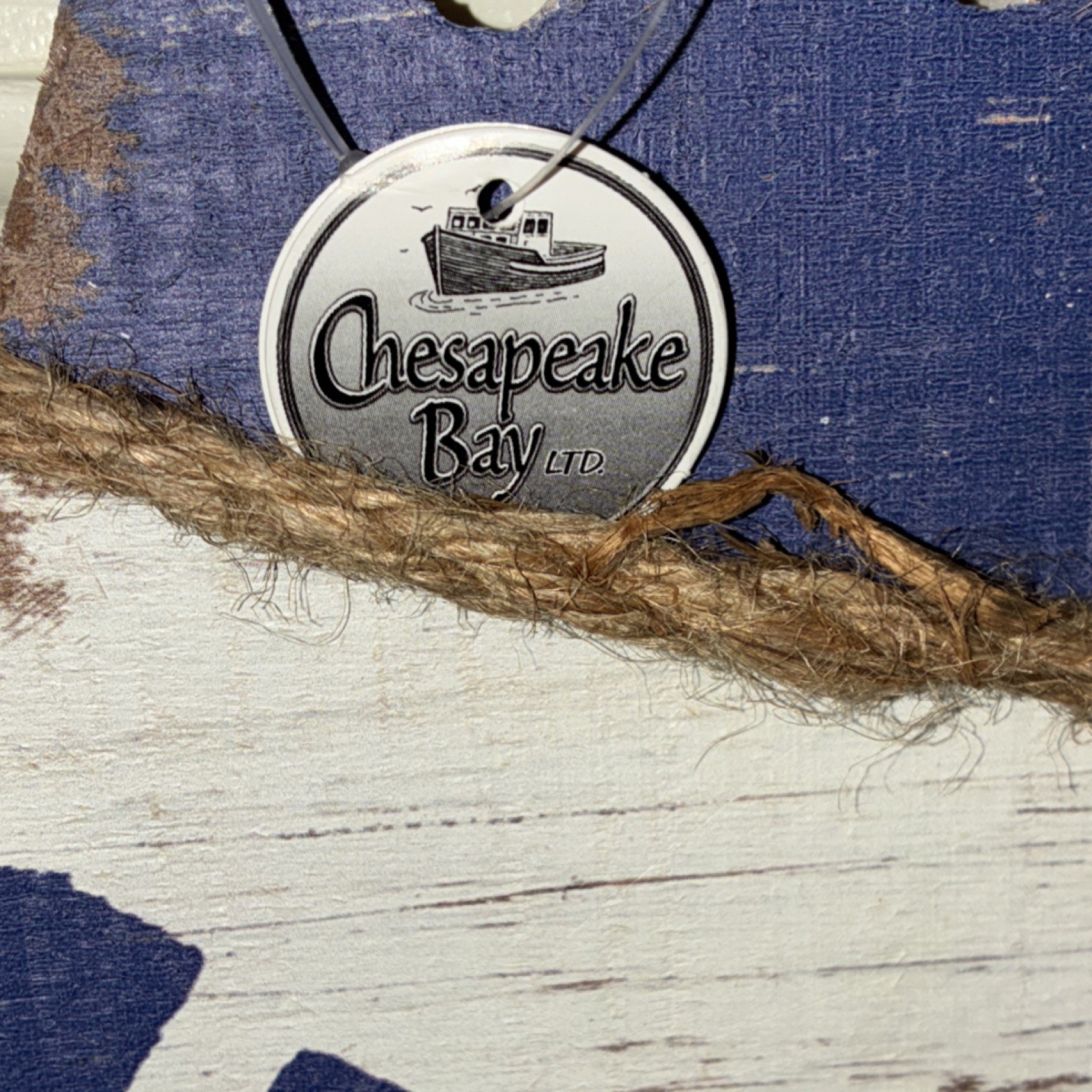 Chesapeake Bay LTD Lake House Nautical Hanging Sign Wood Rope Blue 20”