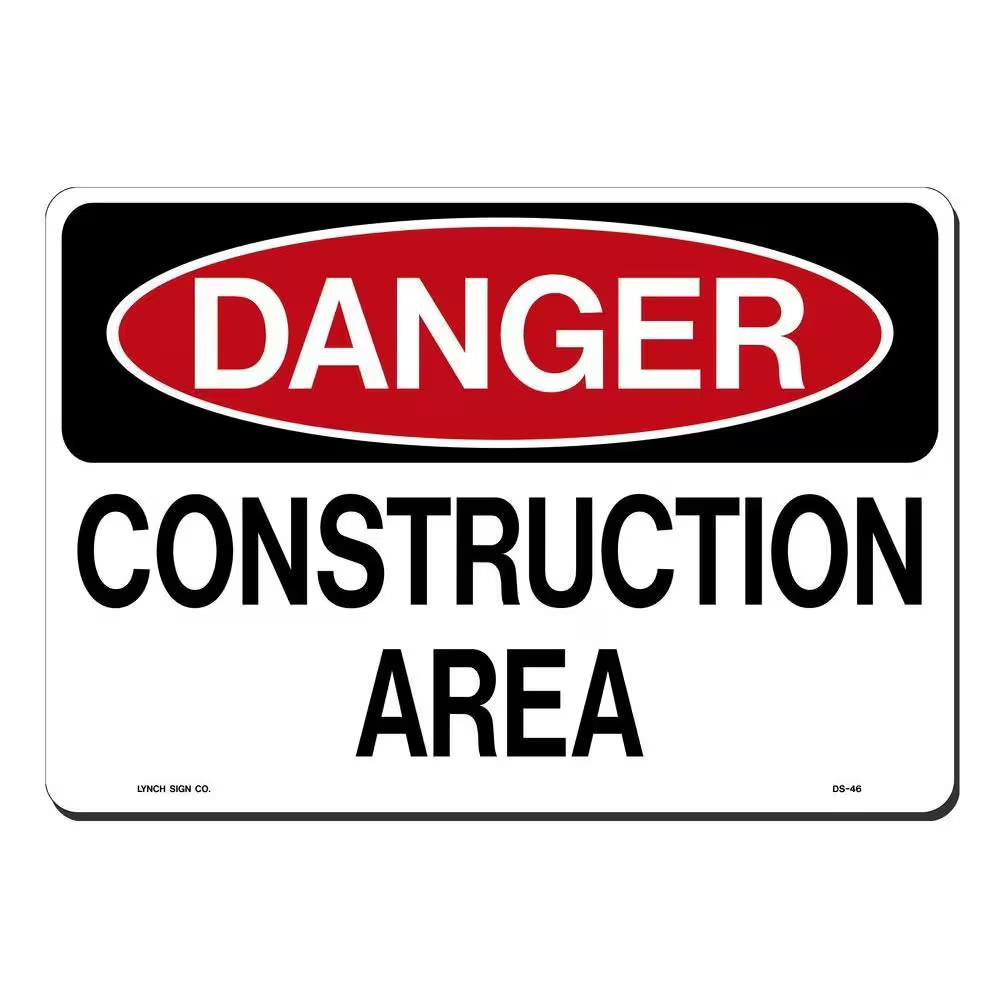 14 In. X 10 In. Danger Construction Area Sign Printed on More Durable, Thicker,