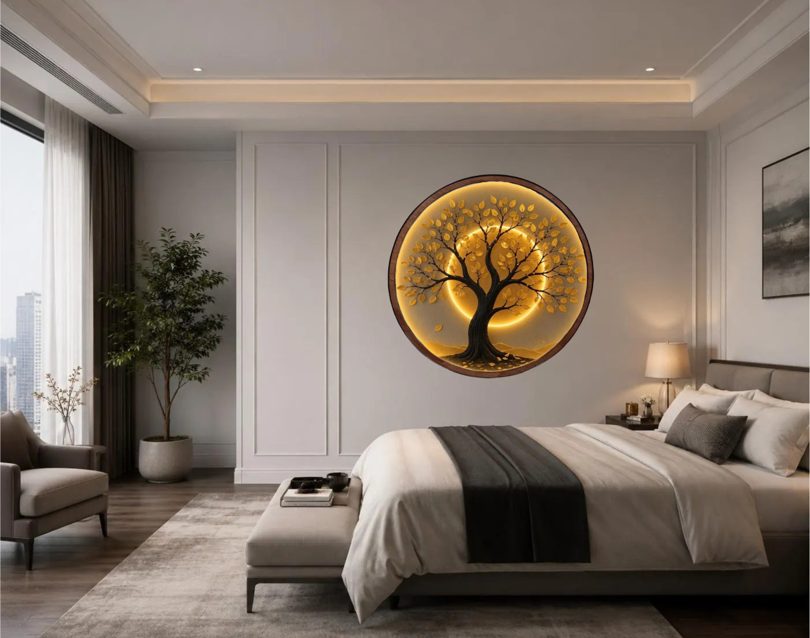 LED Tree Wall Art – Minimalist Wood Decor with Warm Backlight