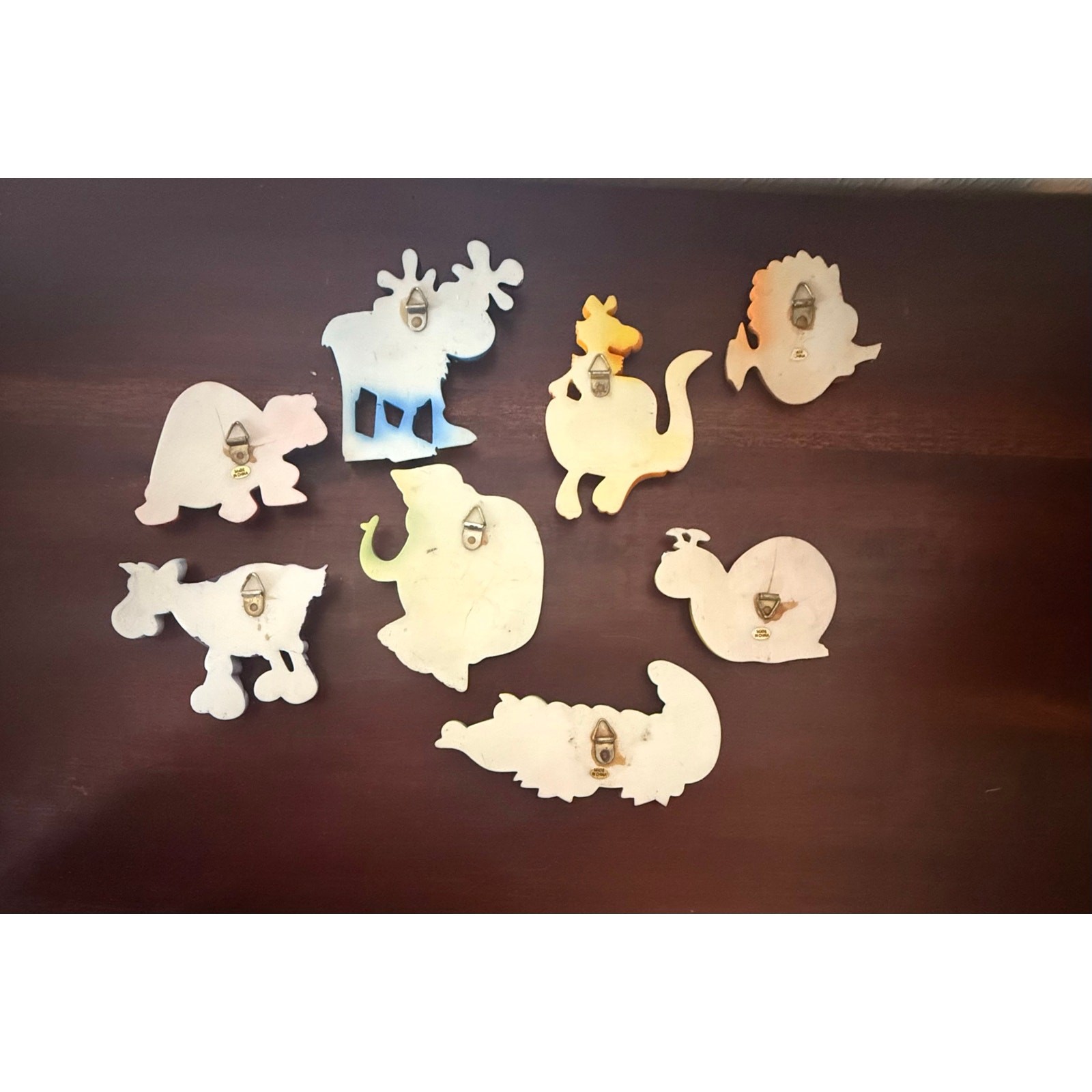 Set of 8 Colorful Cartoon Animal Wall Plaques 1980s Kids Decor