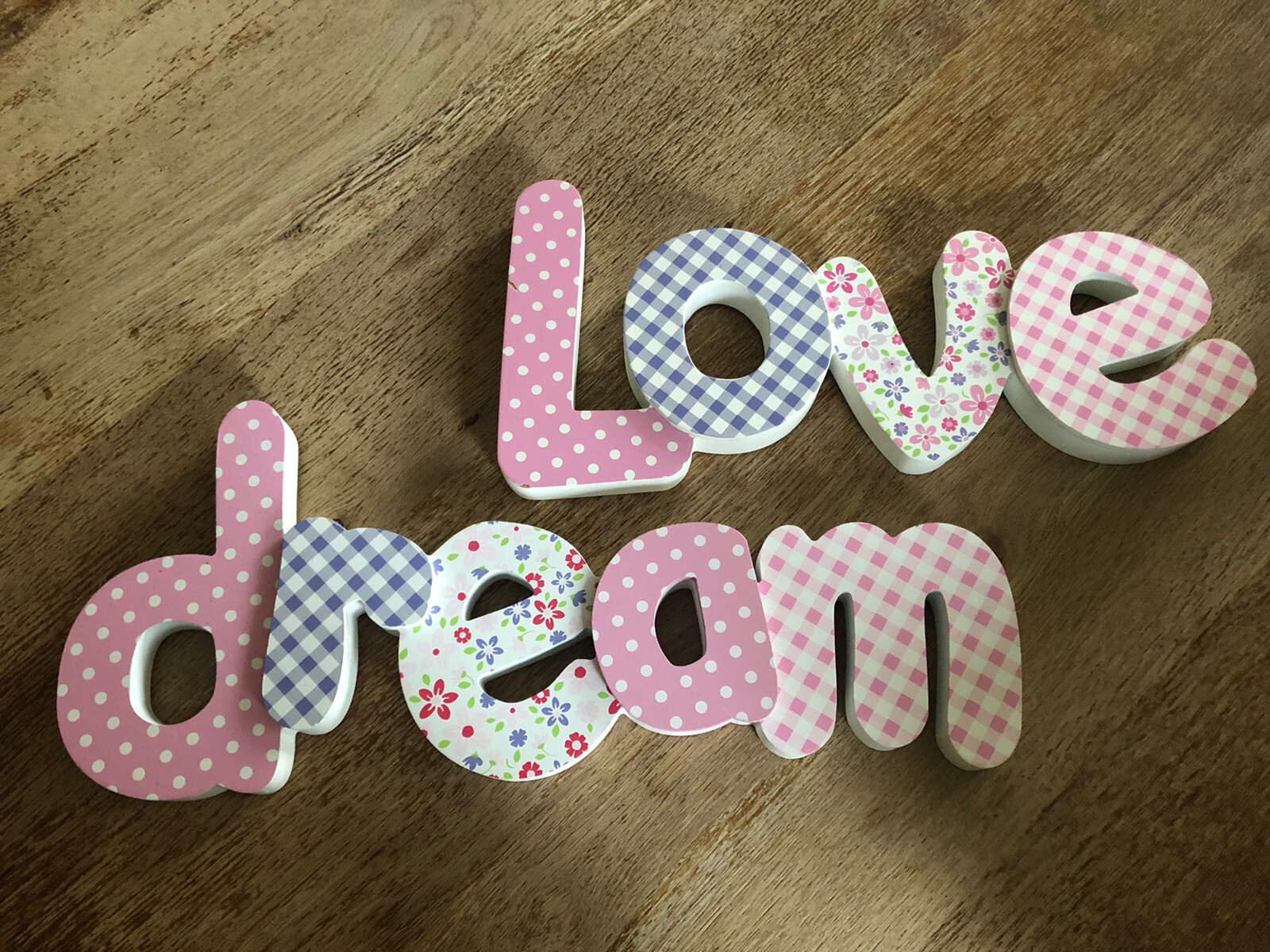 2-Pc.Girls Room Wall Words Polka Dot Floral Wall Decor Dream Love Wall Sign Set