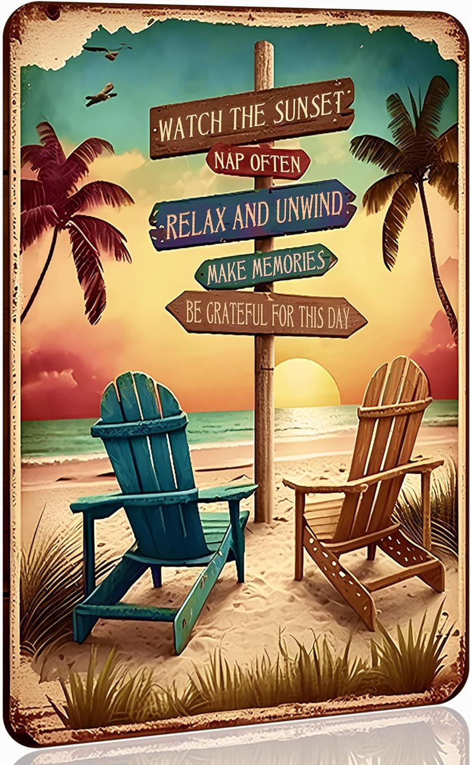Retro Tin Signs Beach Room Decor Vintage Beachy Bedroom Surfboard Wall Decor 12X