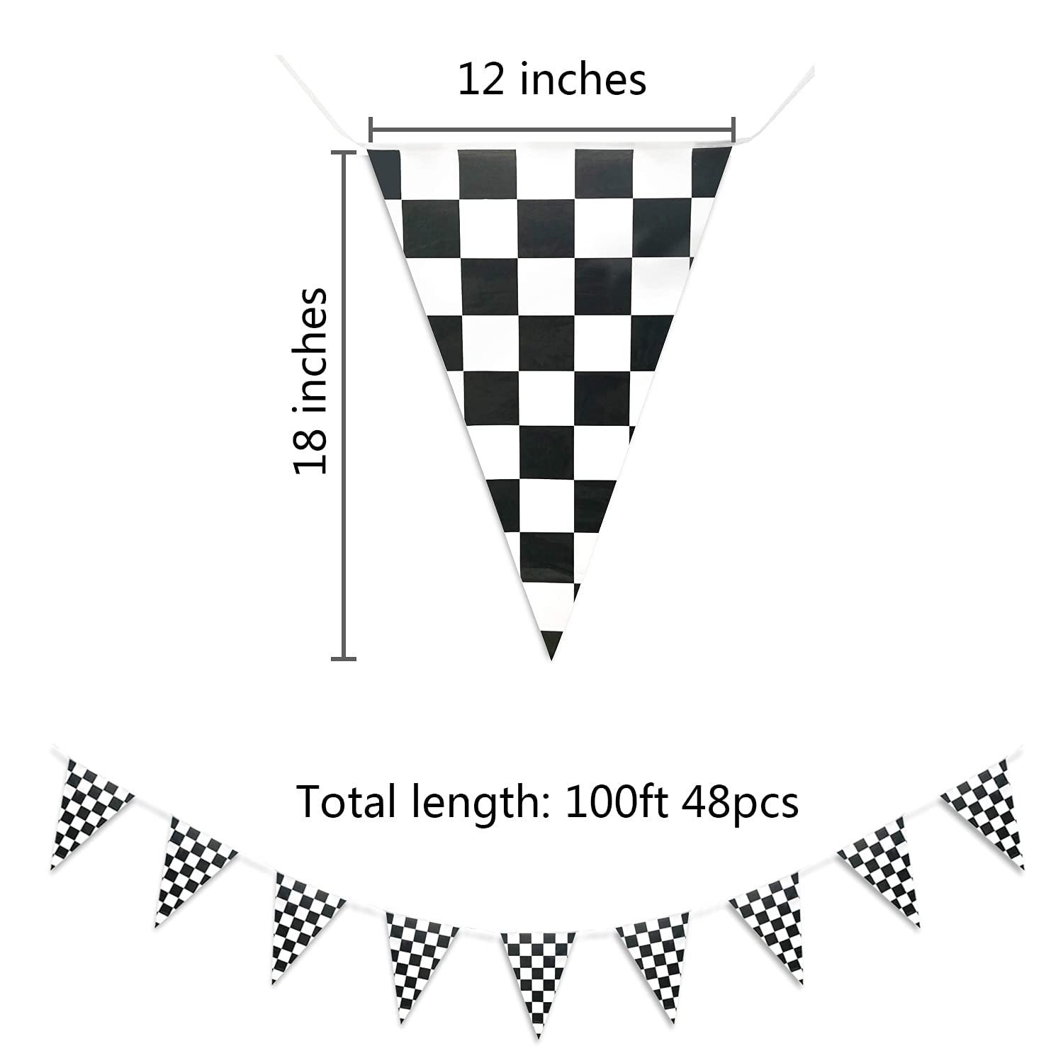 100ft Black and White Checkered Flag Banner Racing Birthday Decorations, for …