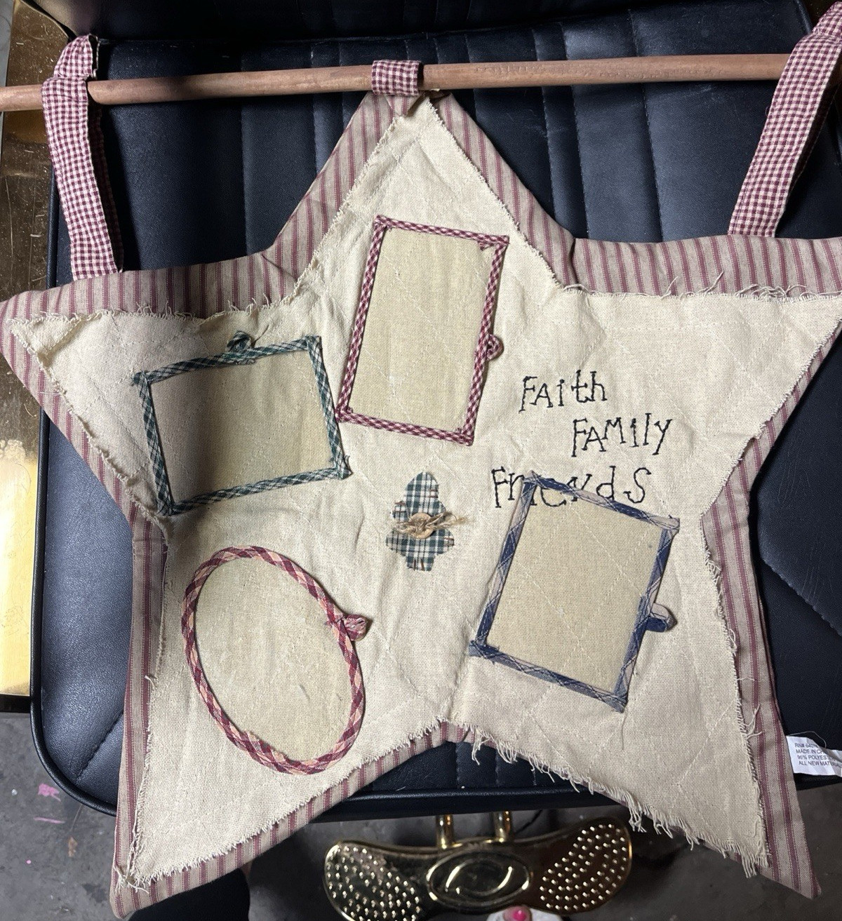 Rustic Fabric Wood Star Hanging Plaque Faith Family Friends Inspirational Decor