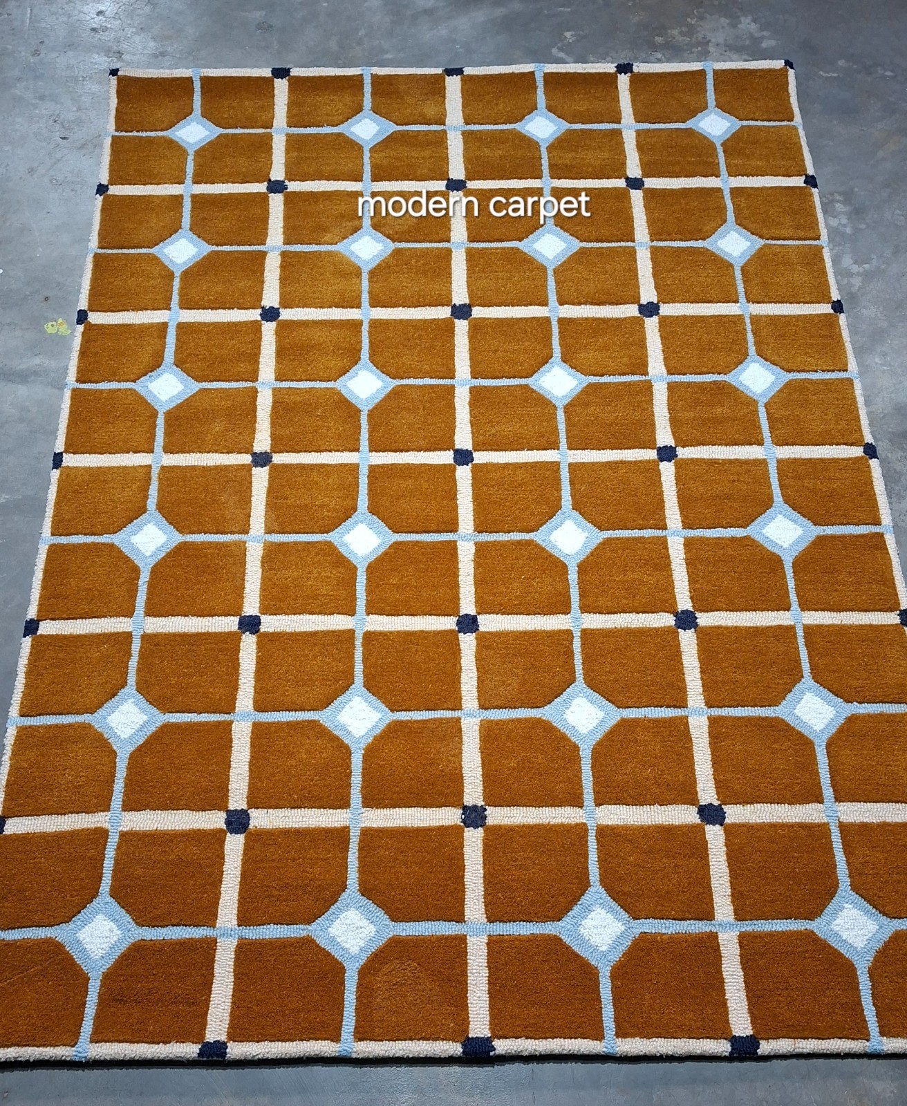 Mid Century Modern Geometric Area Rug Brown Blue Lattice Carpet Living Room 8×10