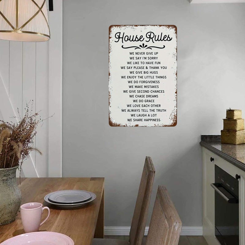 Warm House Rules Home Sign Inspirational Family Saying Hanging Plaque Wall Decor