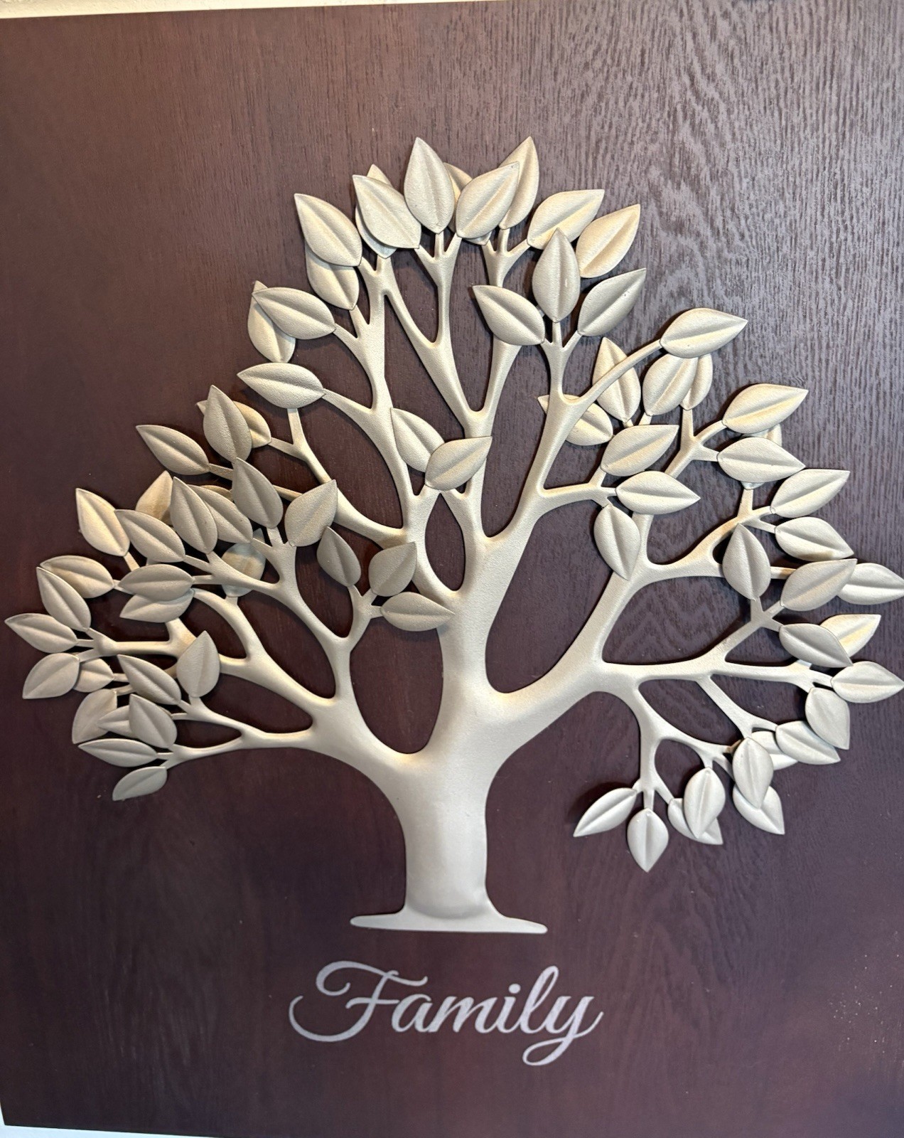 Family Tree Sculpture Silver Tone Leafy Tree 20”x22”