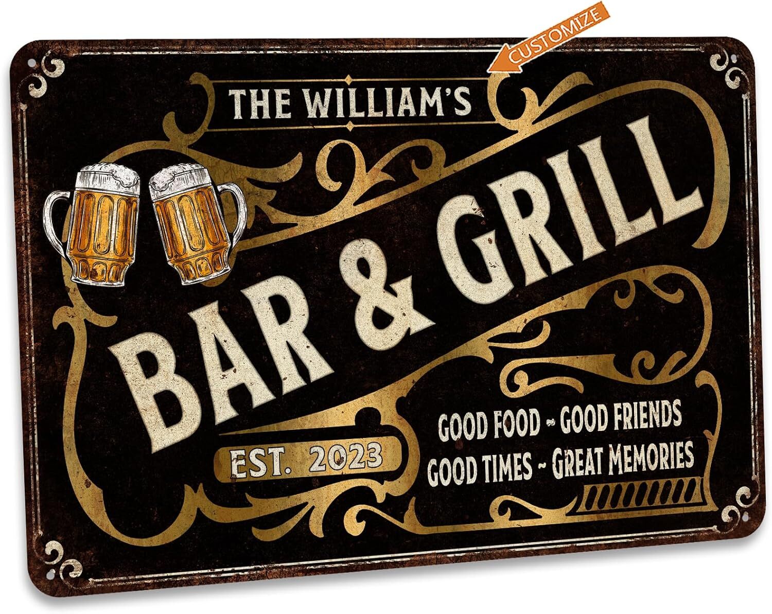 Chico Creek Signs Custom Bar & Grill Sign Bar Décor For Home – Made In USA – Out