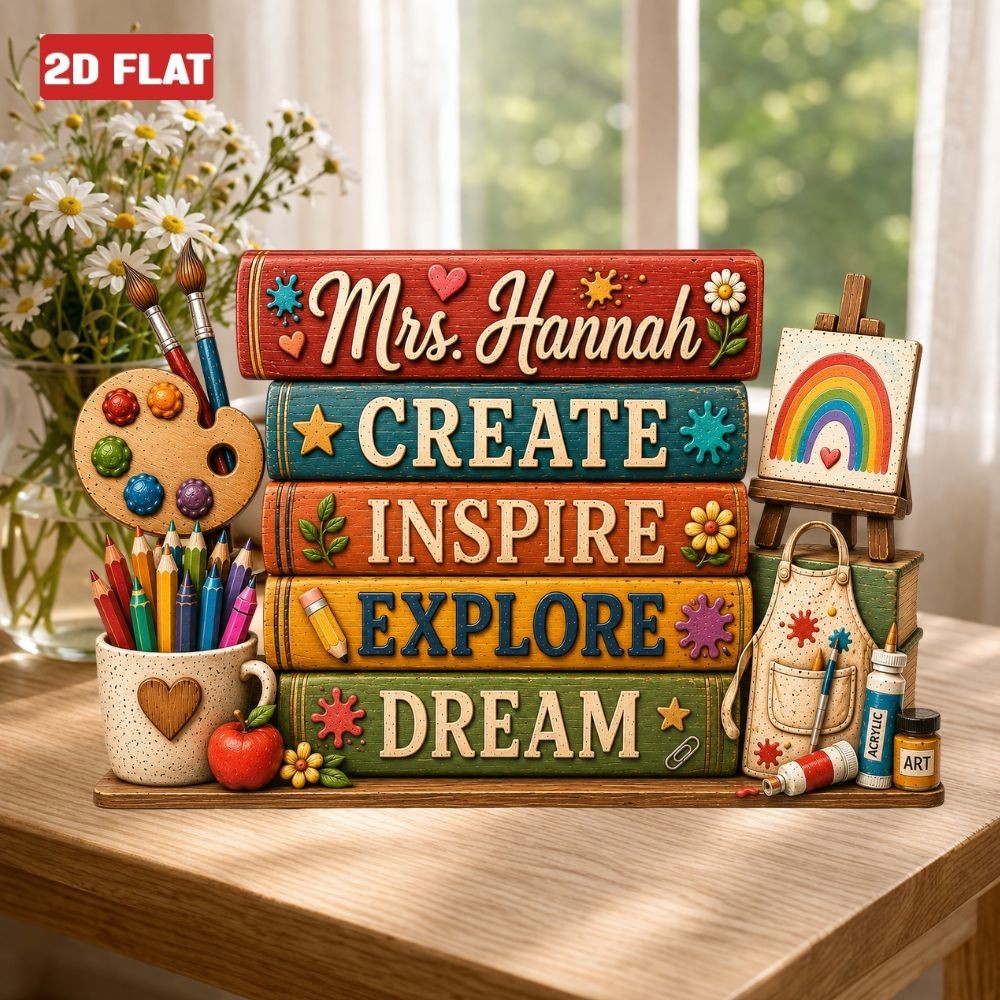 Personalized Art Teacher 2D FLAT Wooden Block Back To School Classroom Decor