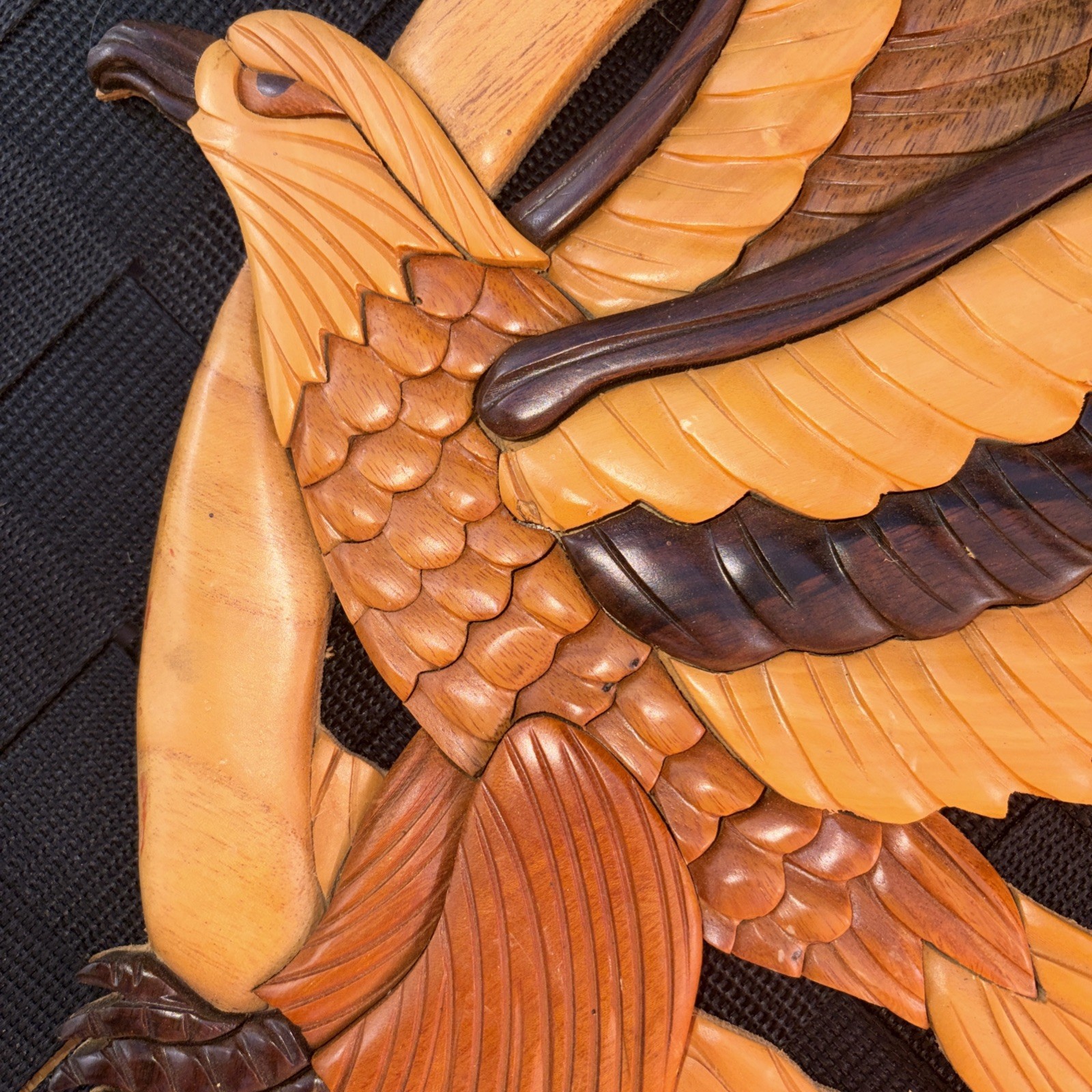 Flying Eagle Intarsia wood wall hanging hand crafted home decor 16”x 10″ x 0.5″