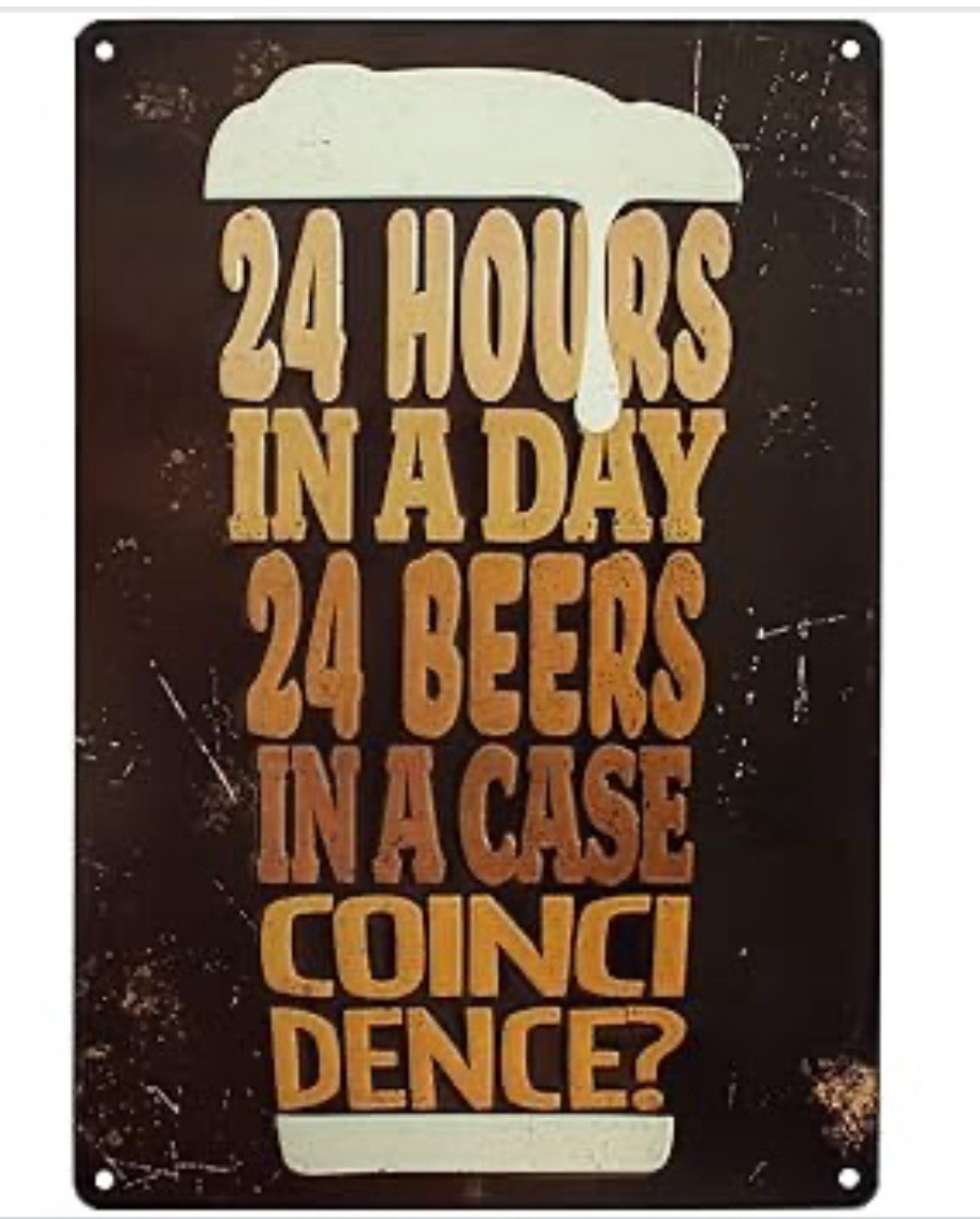 24 Hours In A Day 24 Beers In A Case, Coincidence? 12×8 Metal Man Cave Sign 🍺