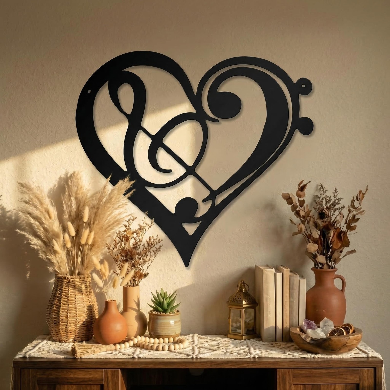 Zhengmy Heart Metal Music Wall Decor Musical Notes 11.4″L x 10.6″W, black